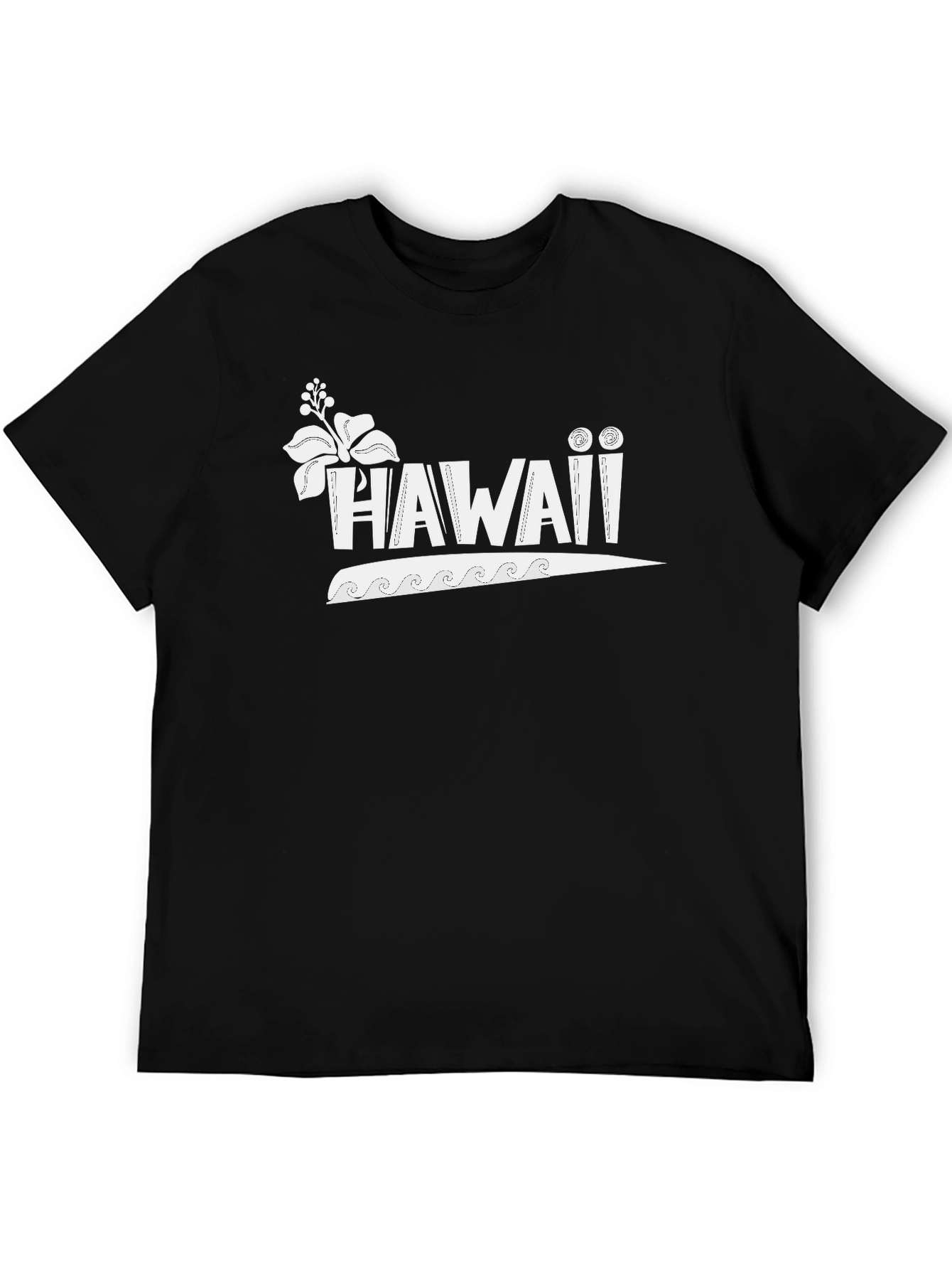 Hawaii Graphic Print Crew Neck Tee - Black