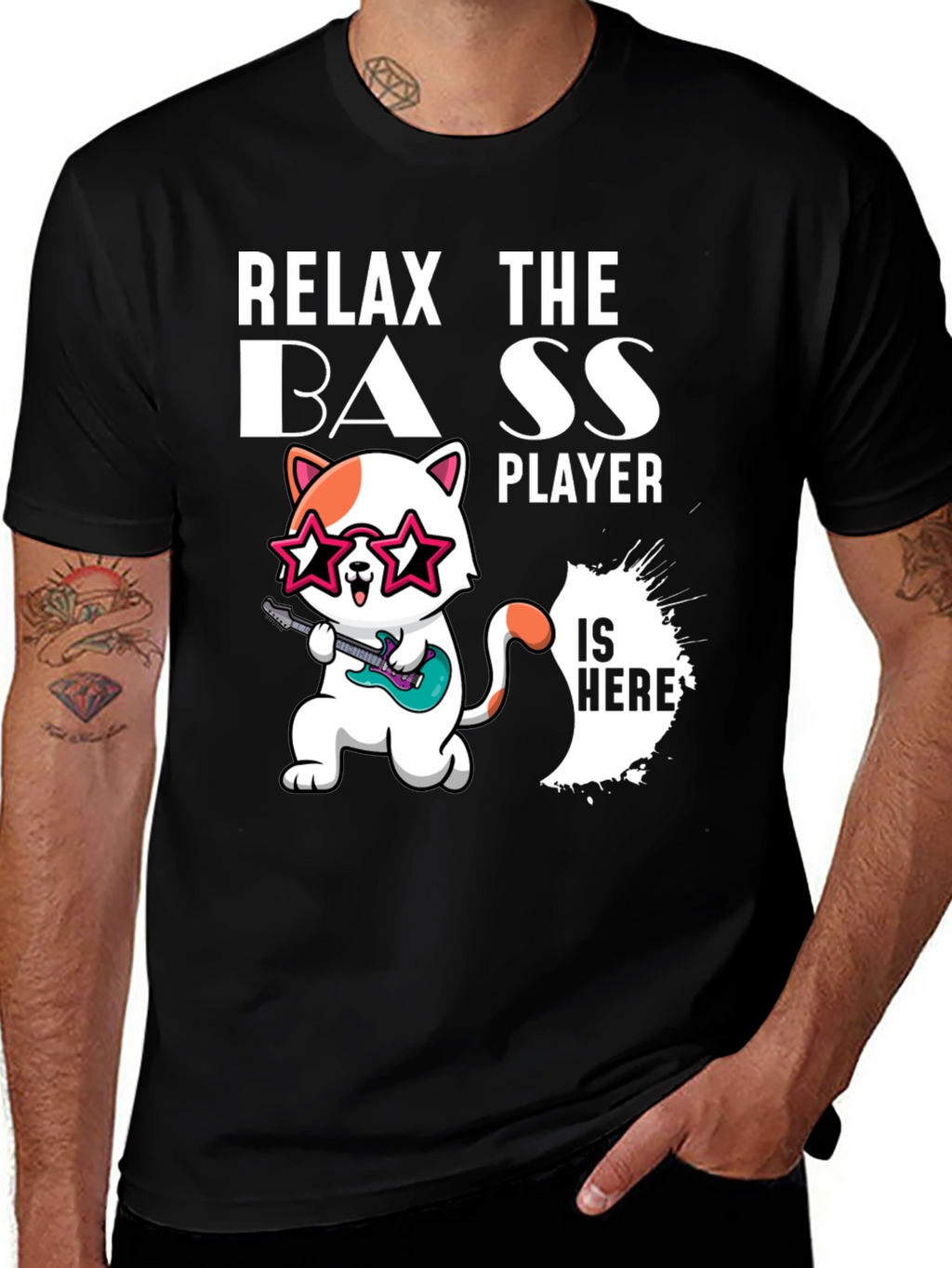 Relax The Bass Player Funny Cat T-Shirt