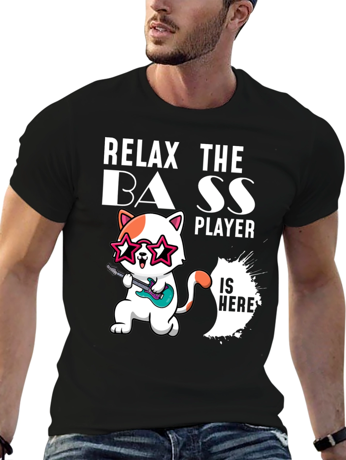 Relax The Bass Player Funny Cat T-Shirt