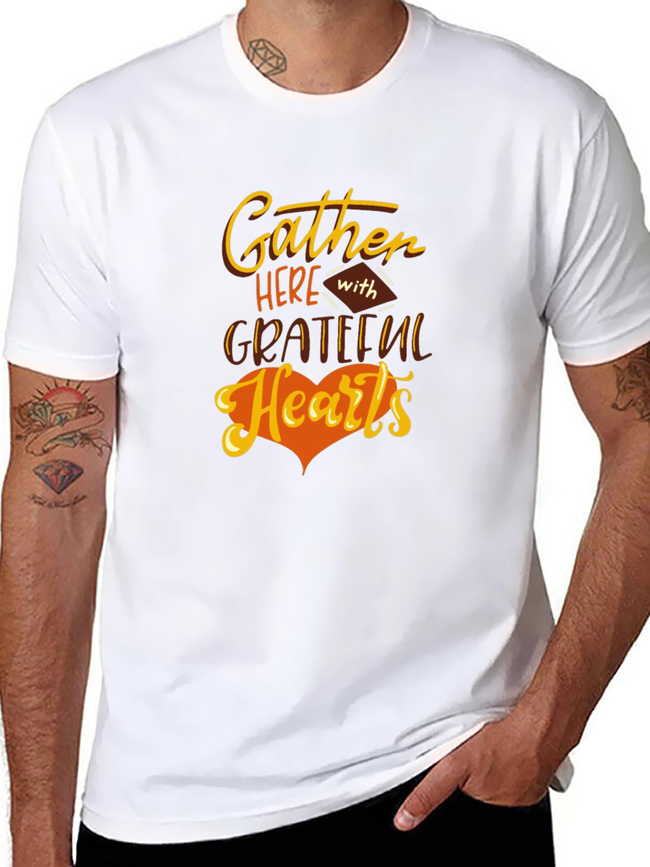 Gather Here With Grateful Hearts Thanksgiving T-Shirt