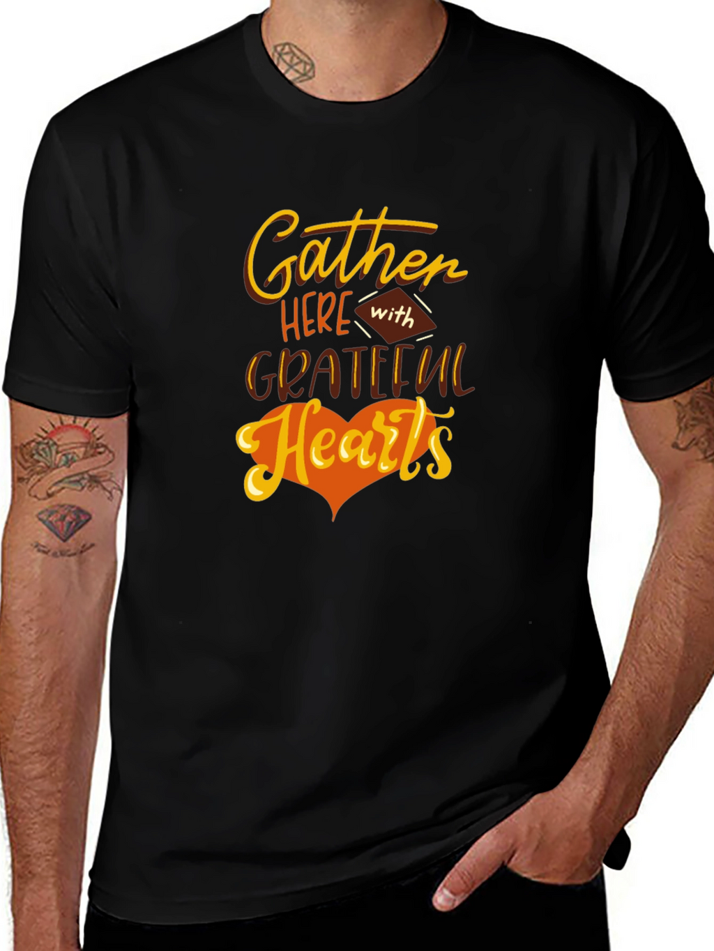 Gather Here With Grateful Hearts Thanksgiving T-Shirt