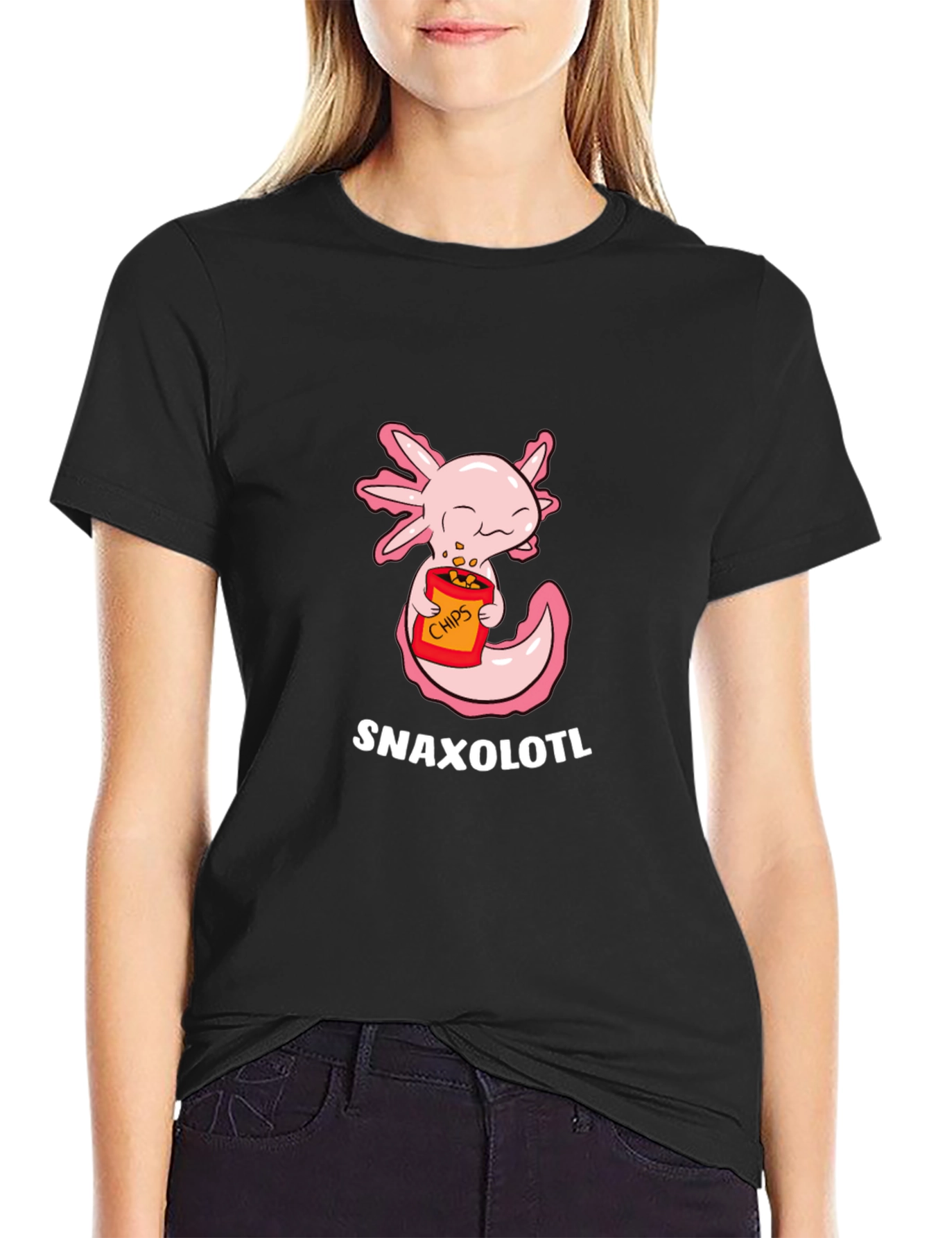 Snaxolotl T-Shirt - Cute Axolotl Eating Chips!