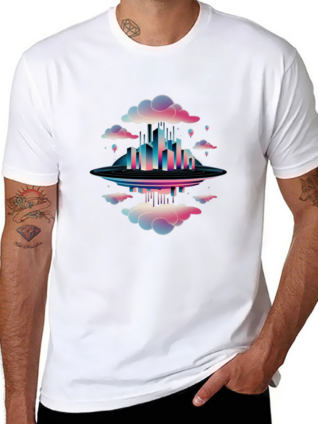 Abstract Cityscape Graphic Tee - Black Cotton