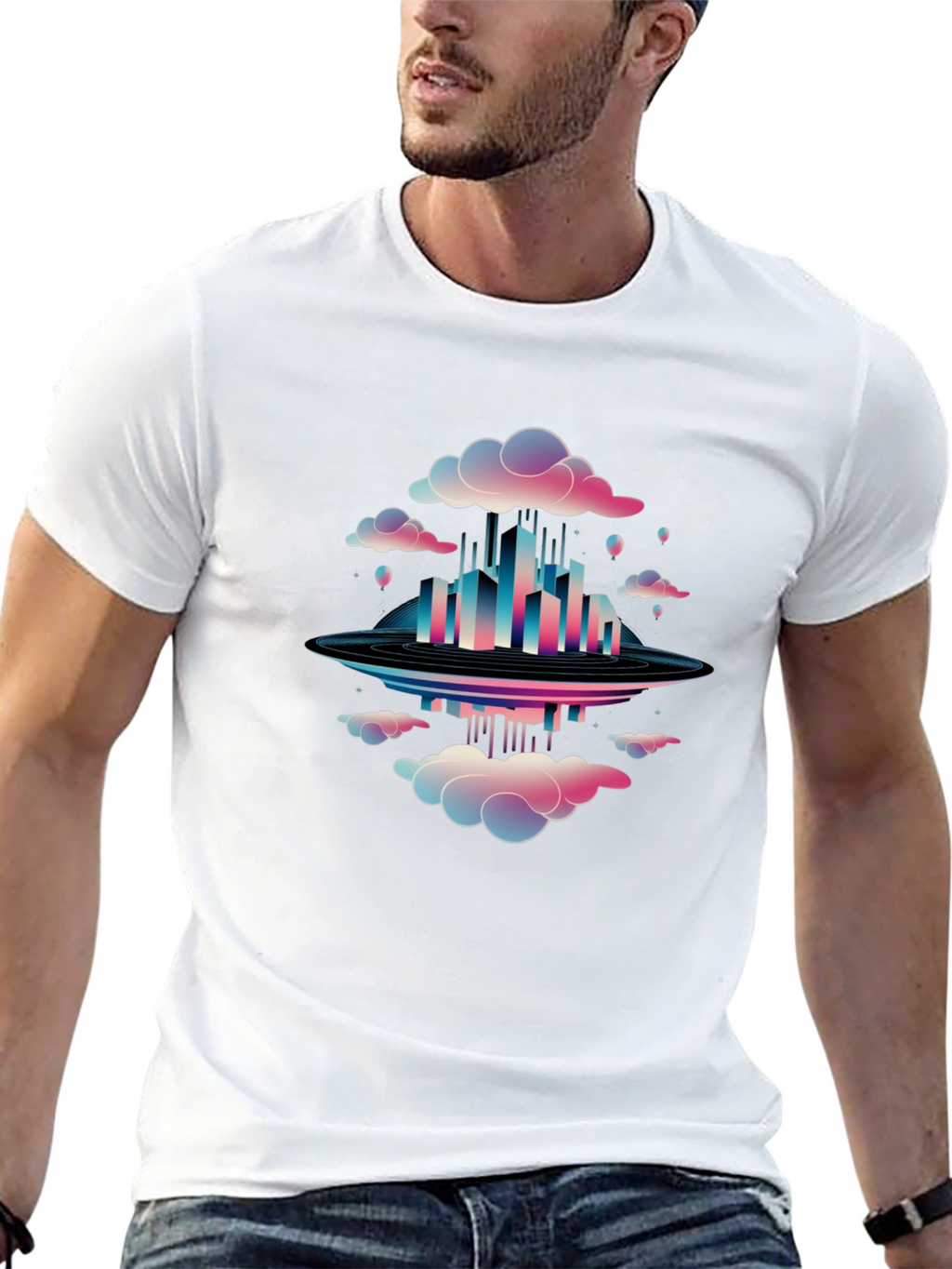 Abstract Cityscape Graphic Tee - Black Cotton