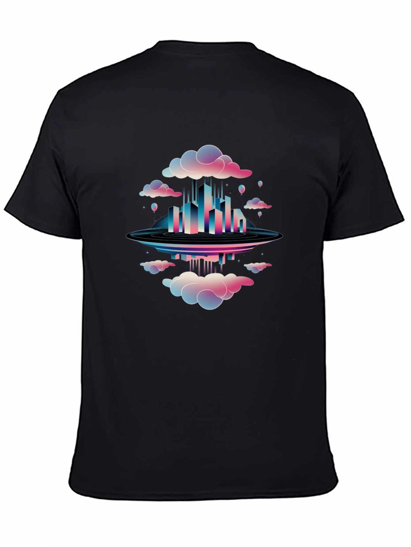 Abstract Cityscape Graphic Tee - Black Cotton