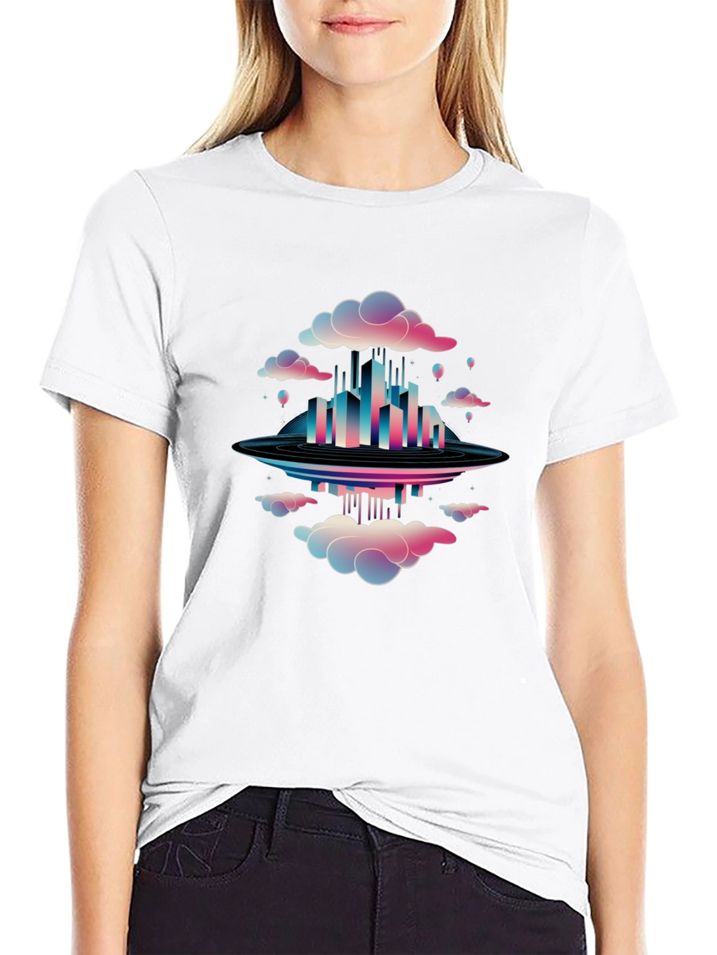 Abstract Cityscape Graphic Tee - Black Cotton