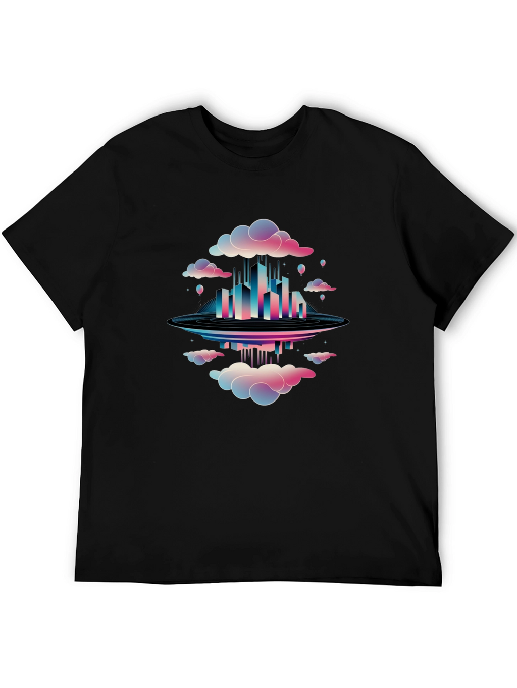 Abstract Cityscape Graphic Tee - Black Cotton