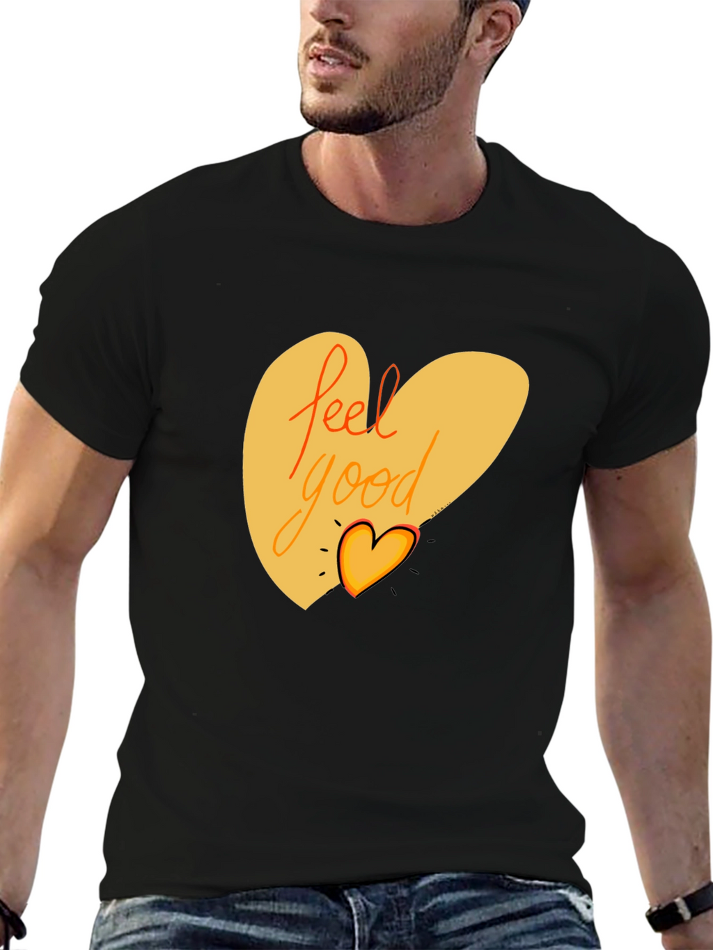 Feel Good Graphic Tee - Black Cotton Blend Shirt