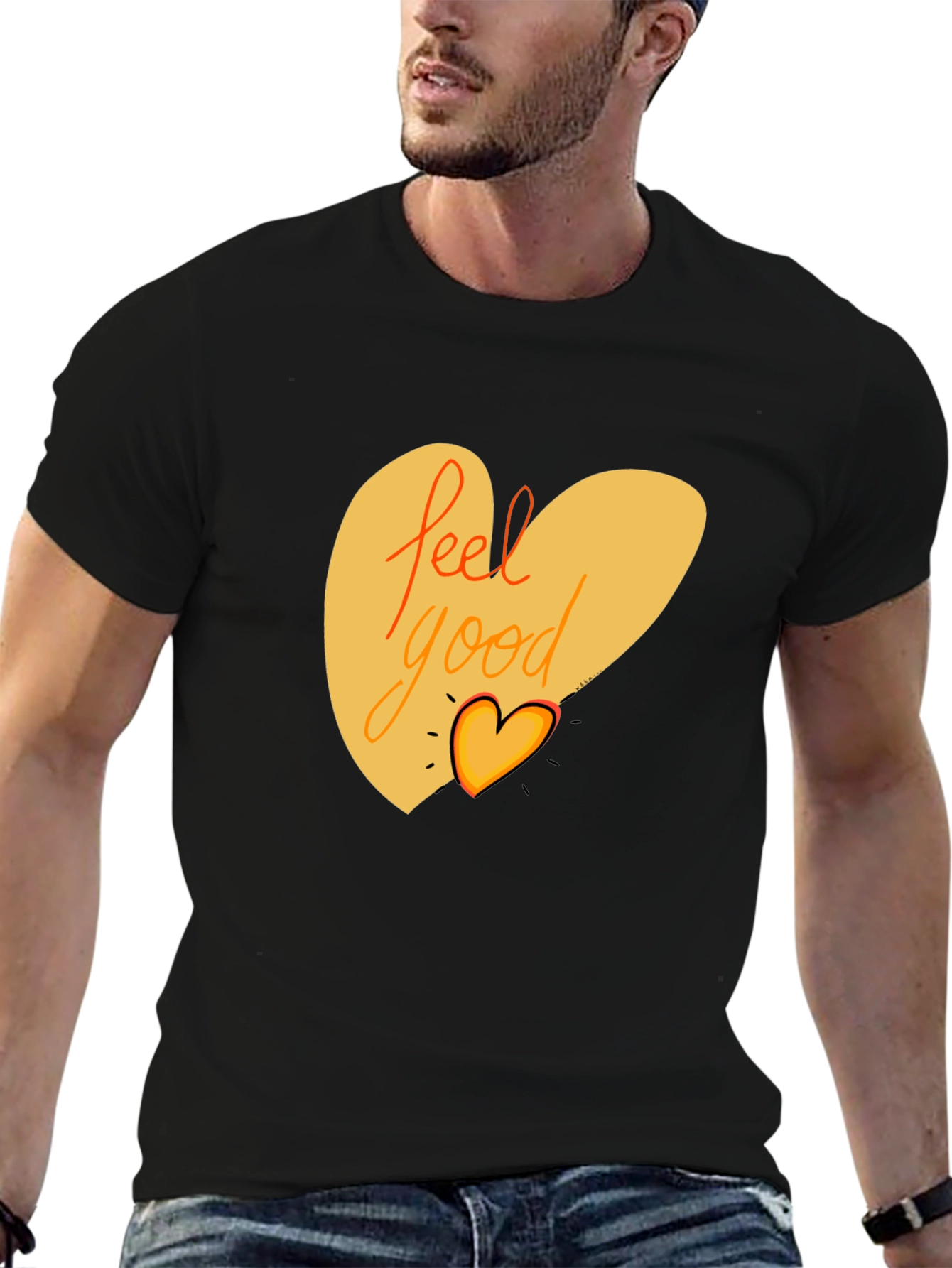 Feel Good Graphic Tee - Black Cotton Blend Shirt