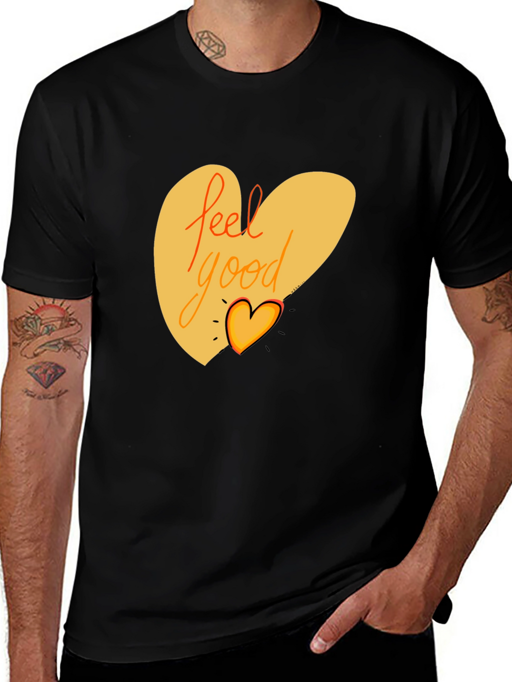 Feel Good Graphic Tee - Black Cotton Blend Shirt