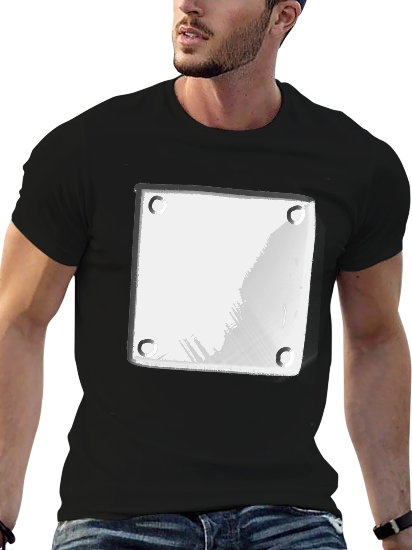 Modern Black T-Shirt with White Plate Graphic