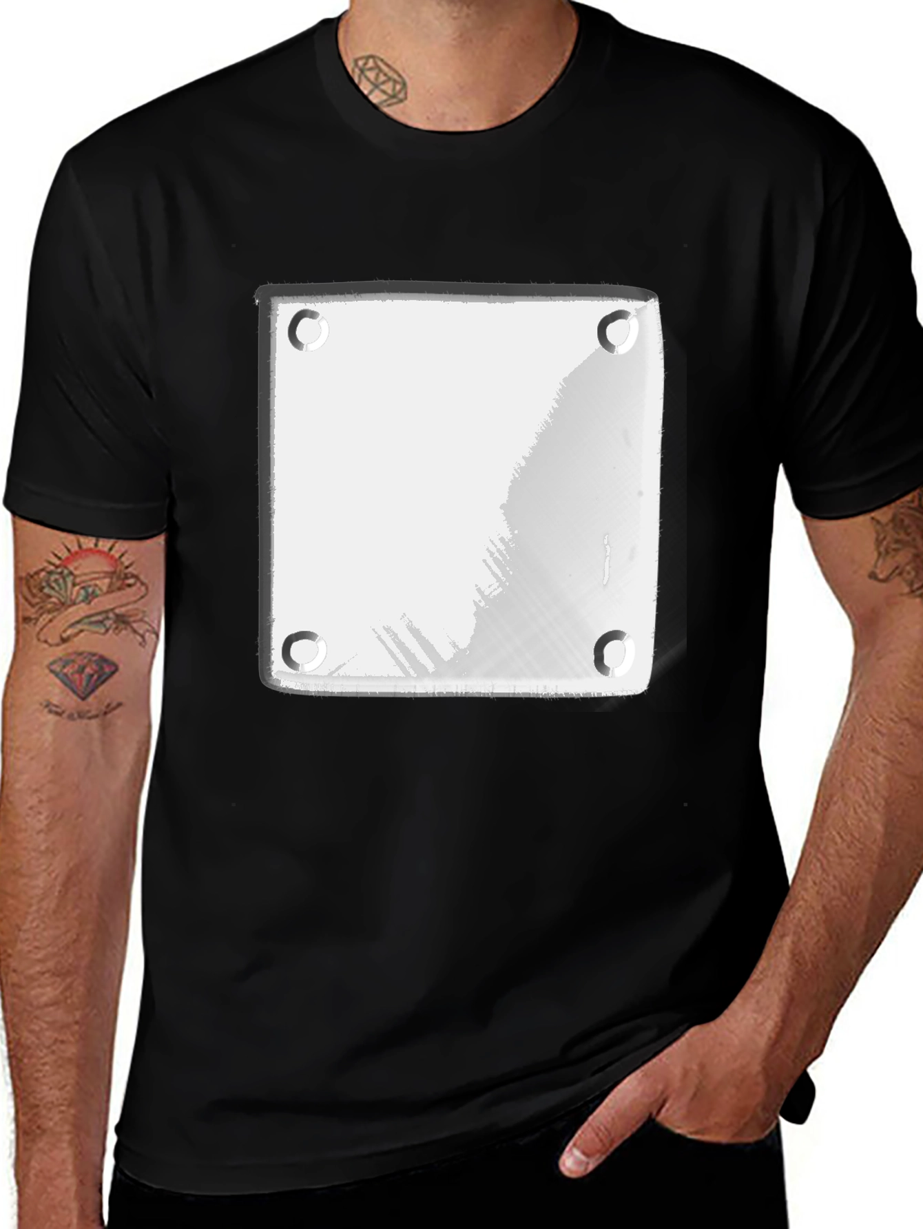 Modern Black T-Shirt with White Plate Graphic