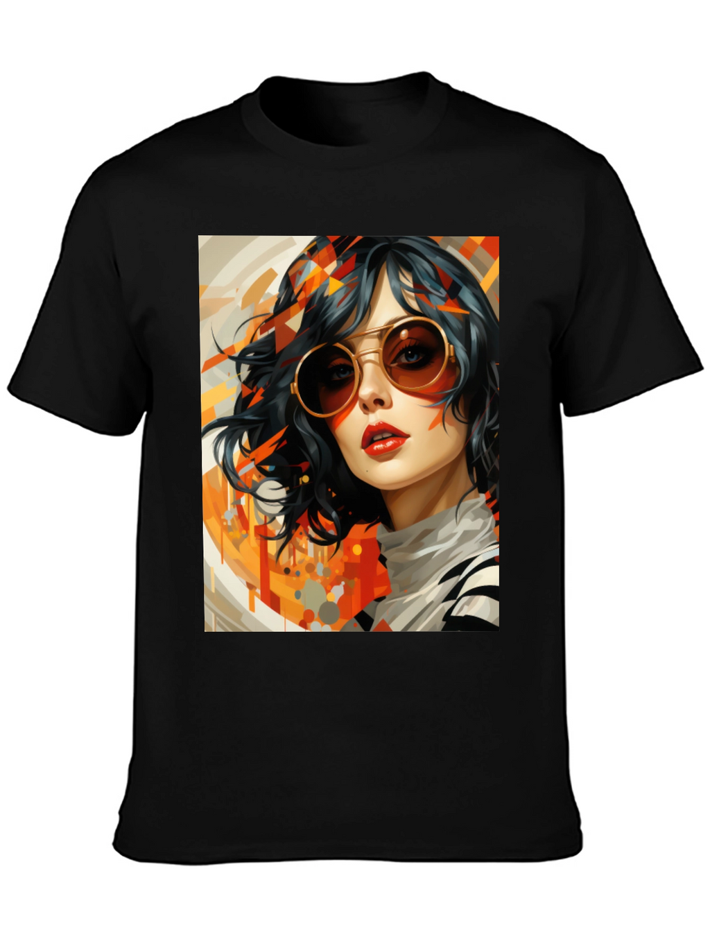Retro Art Woman Graphic Tee - Stylish Black T-Shirt