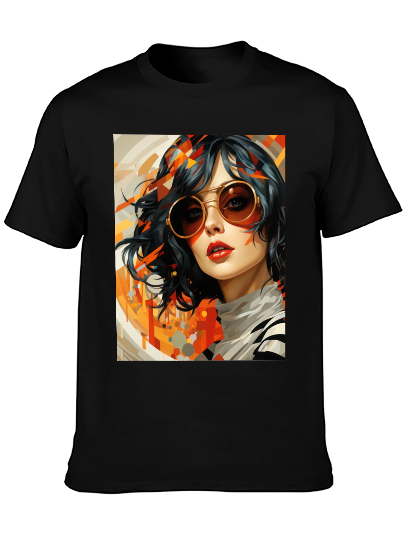 Retro Art Woman Graphic Tee - Stylish Black T-Shirt