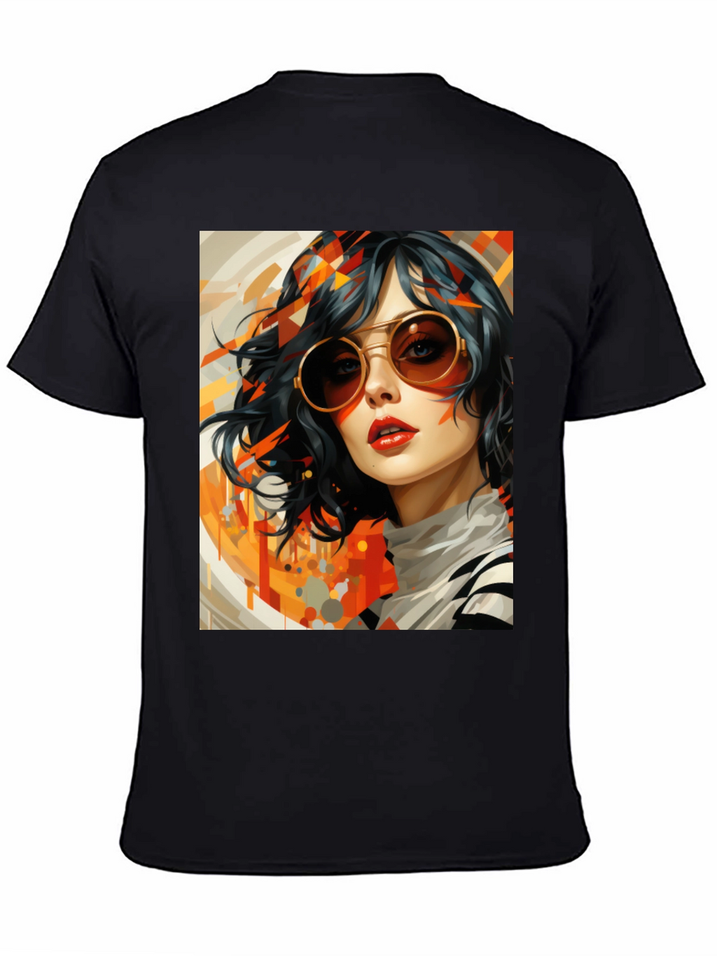 Retro Art Woman Graphic Tee - Stylish Black T-Shirt