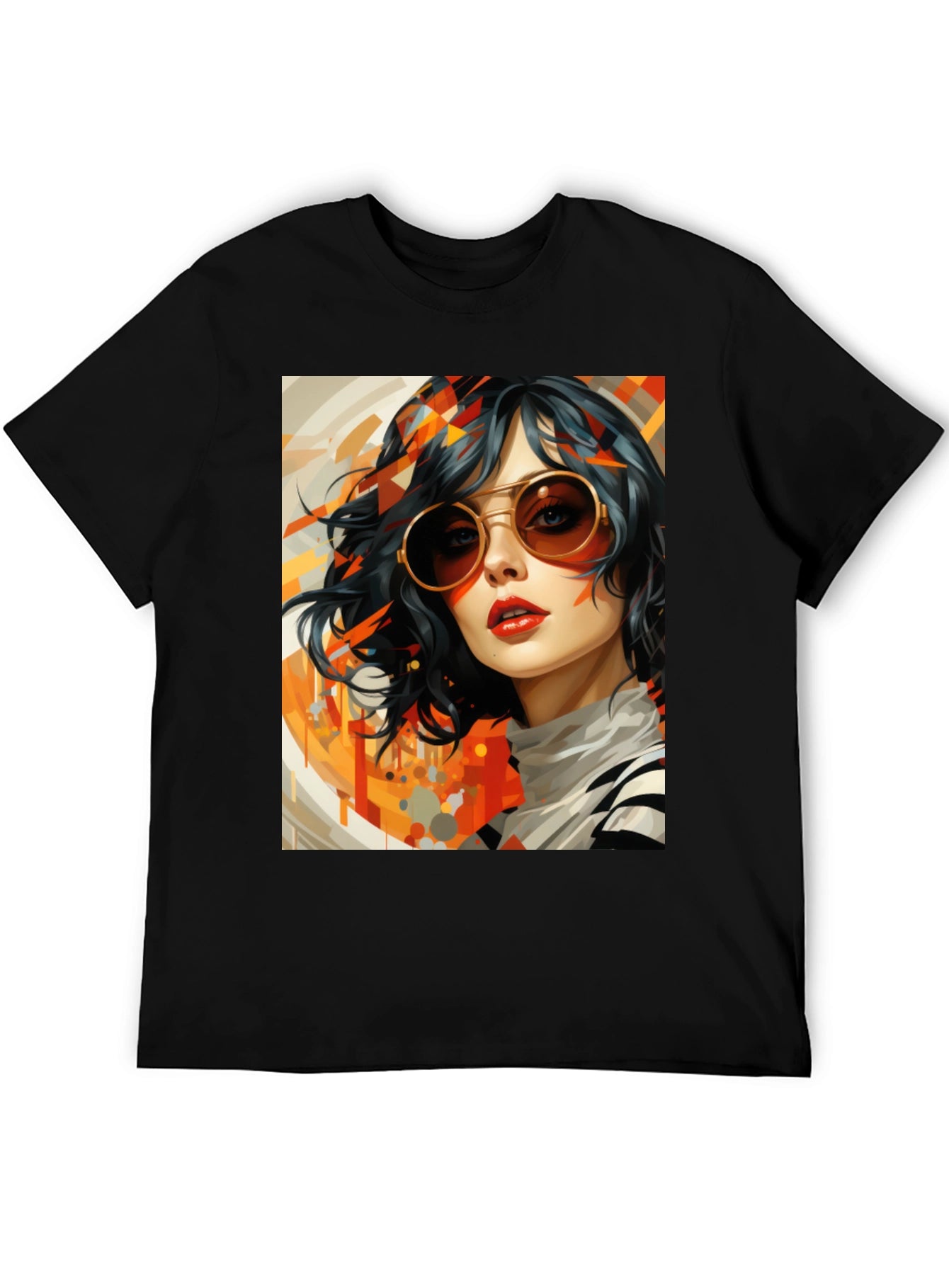 Retro Art Woman Graphic Tee - Stylish Black T-Shirt