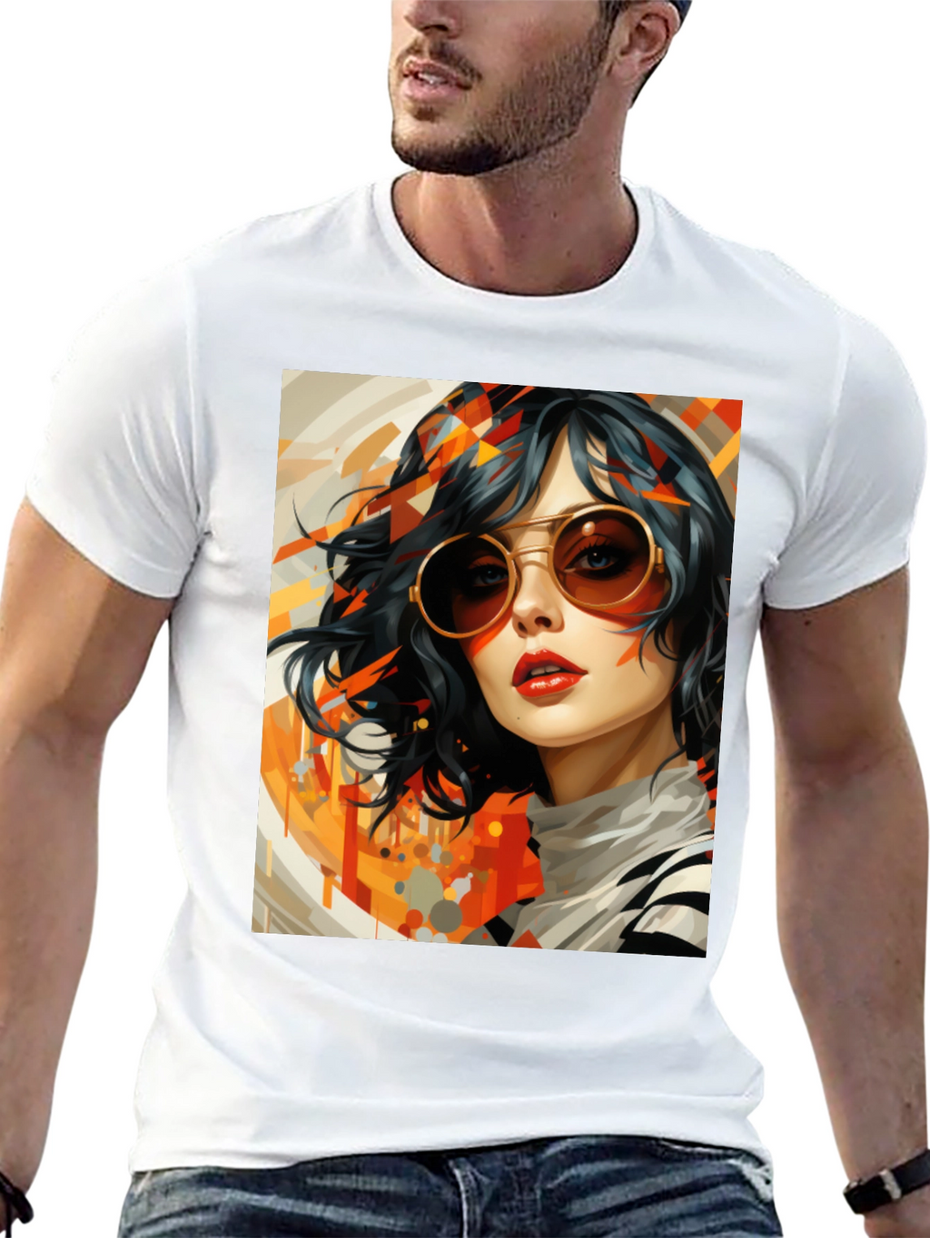 Retro Art Woman Graphic Tee - Stylish Black T-Shirt
