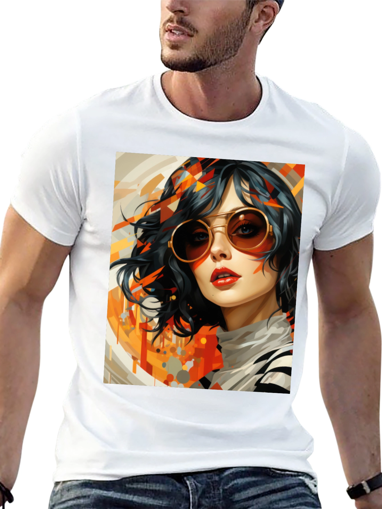 Retro Art Woman Graphic Tee - Stylish Black T-Shirt