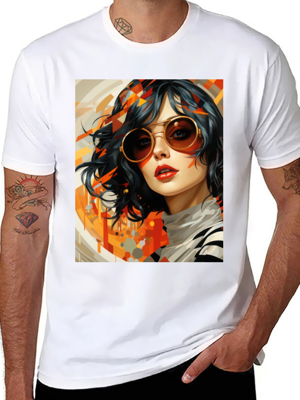 Retro Art Woman Graphic Tee - Stylish Black T-Shirt