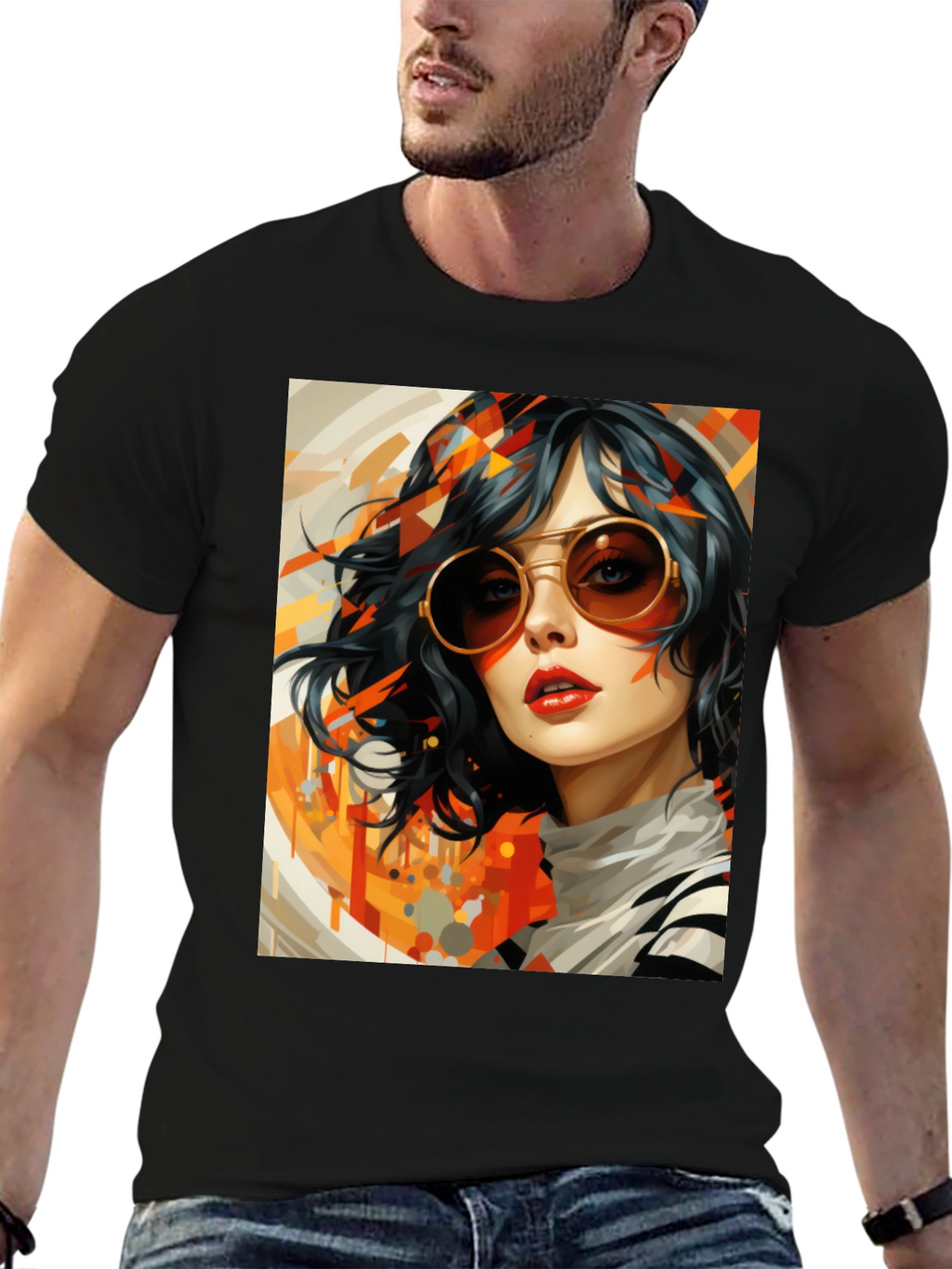 Retro Art Woman Graphic Tee - Stylish Black T-Shirt