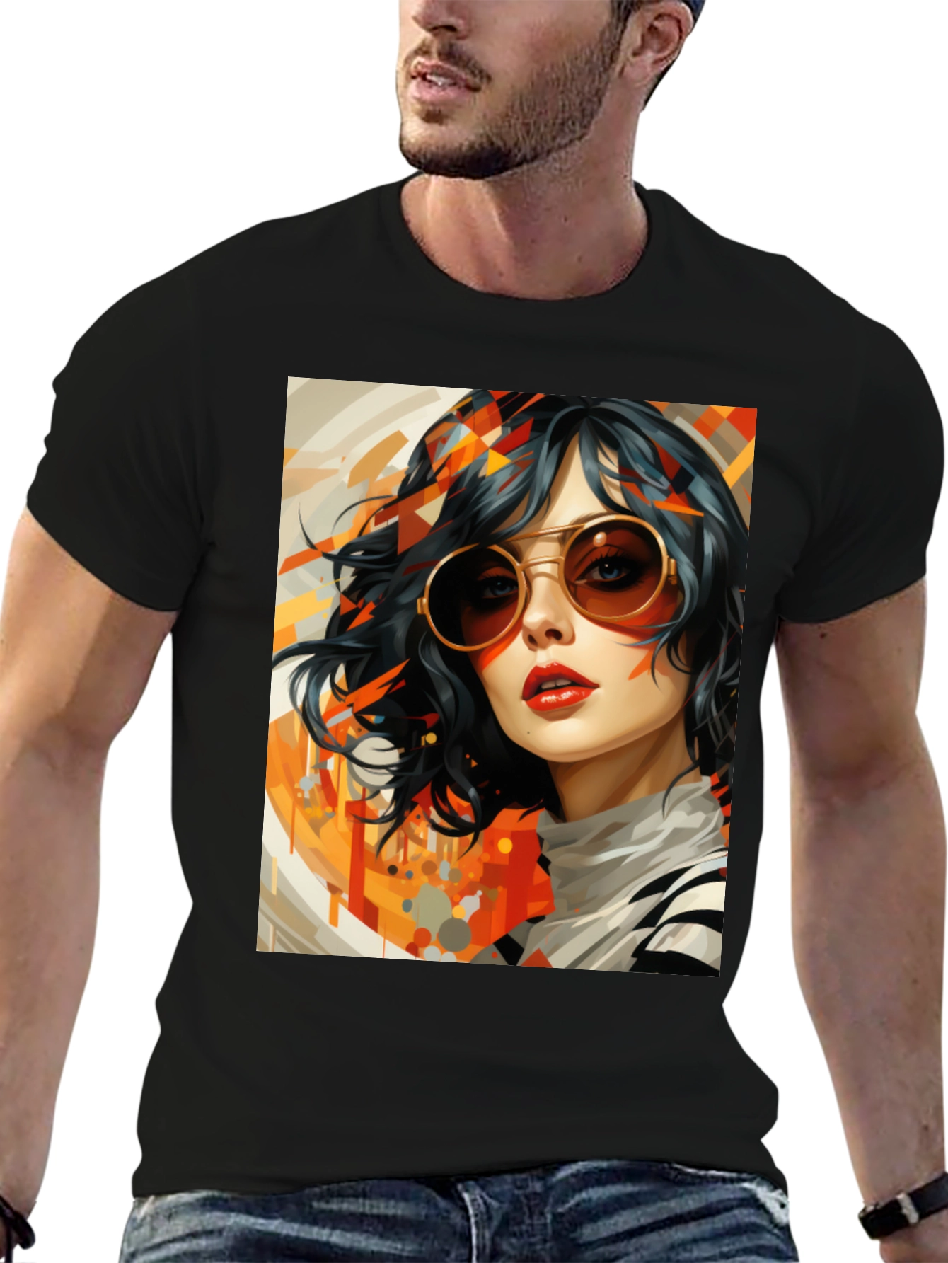 Retro Art Woman Graphic Tee - Stylish Black T-Shirt