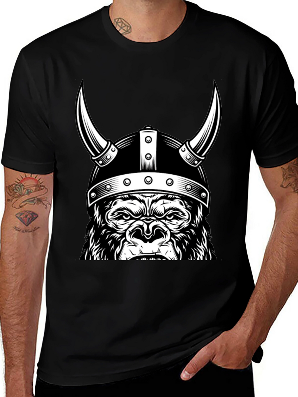 Viking Gorilla Graphic T-Shirt - Black