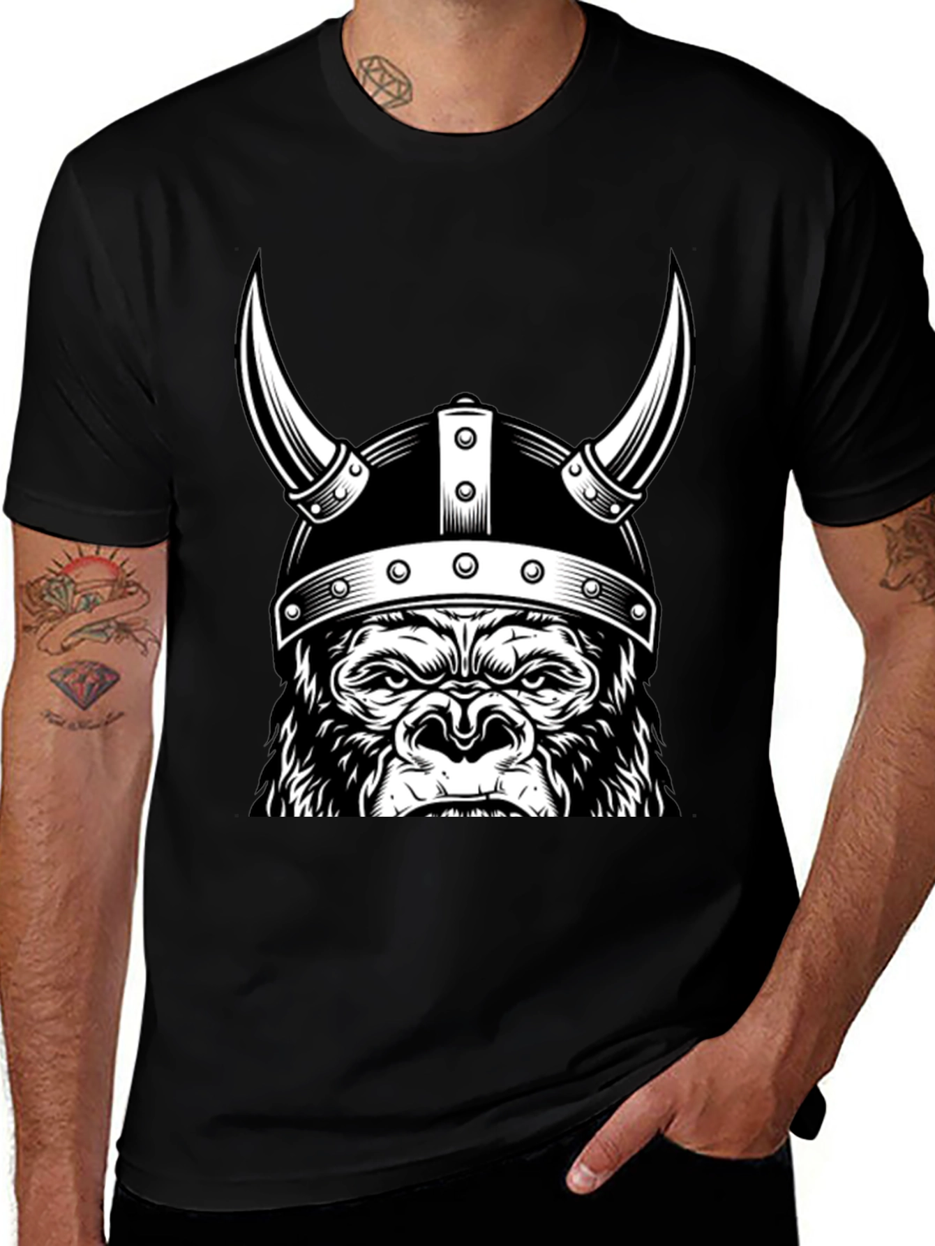 Viking Gorilla Graphic T-Shirt - Black
