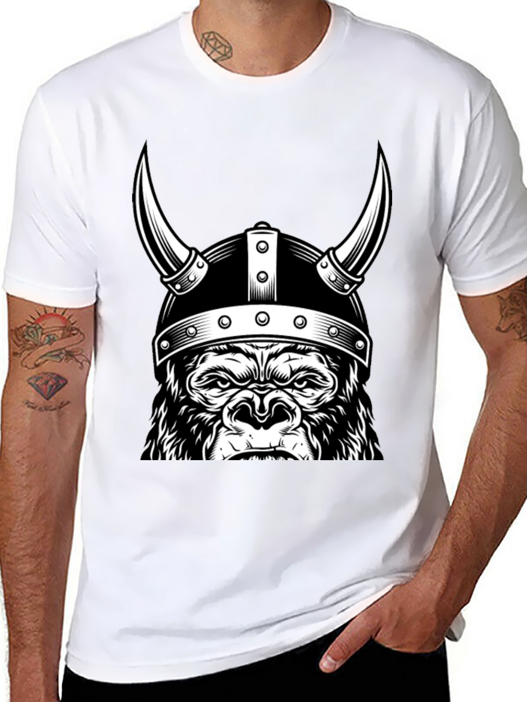Viking Gorilla Graphic T-Shirt - Black