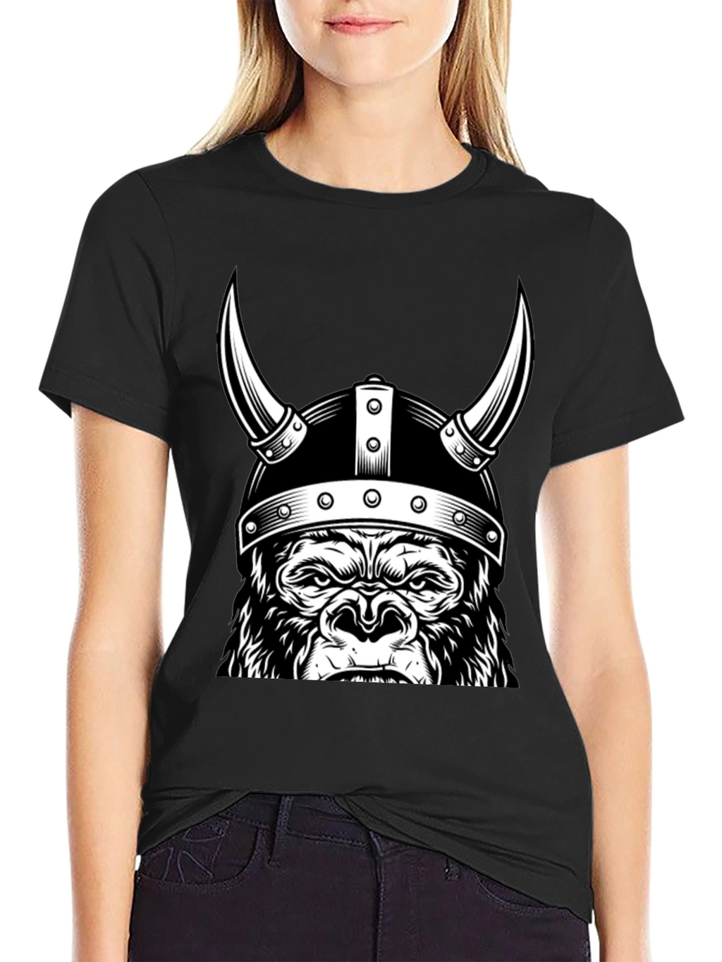 Viking Gorilla Graphic T-Shirt - Black