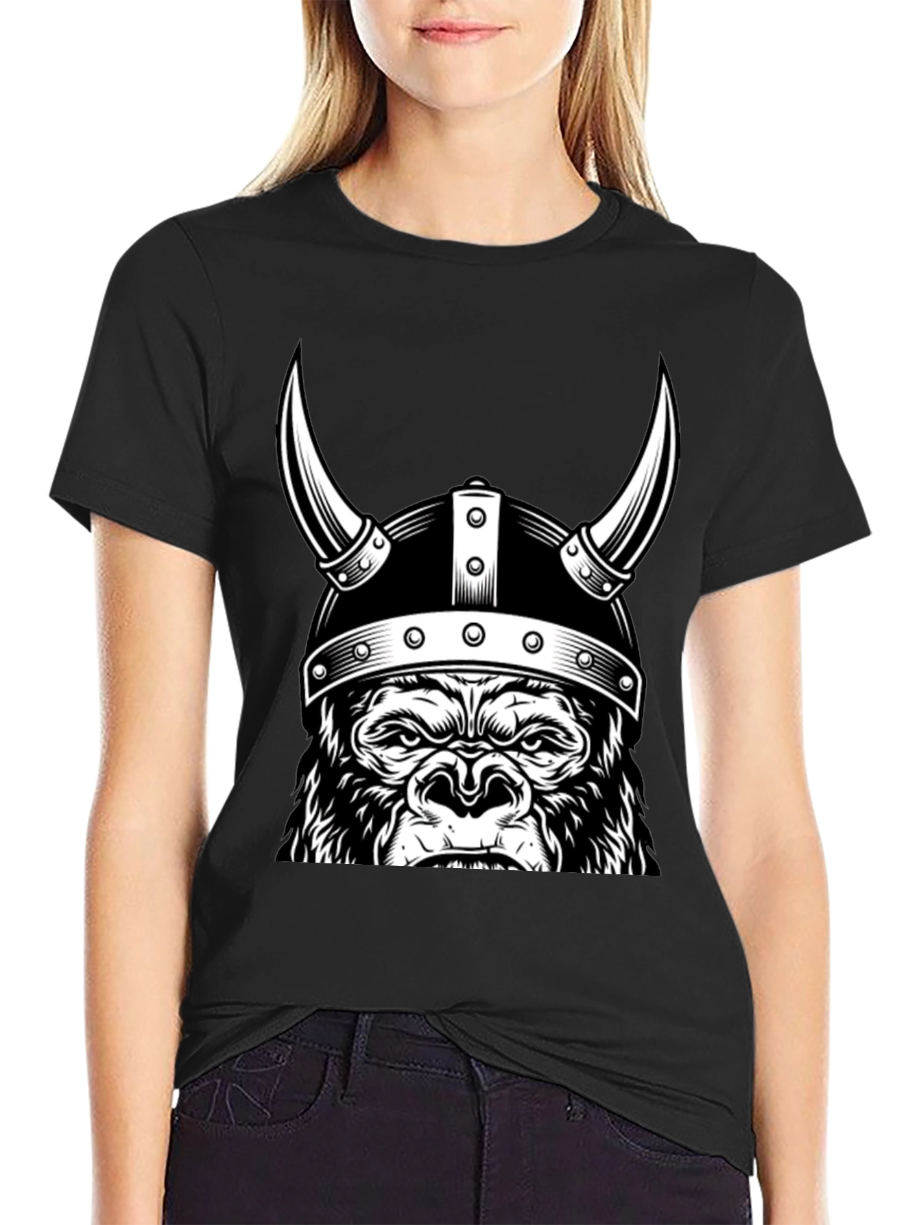 Viking Gorilla Graphic T-Shirt - Black
