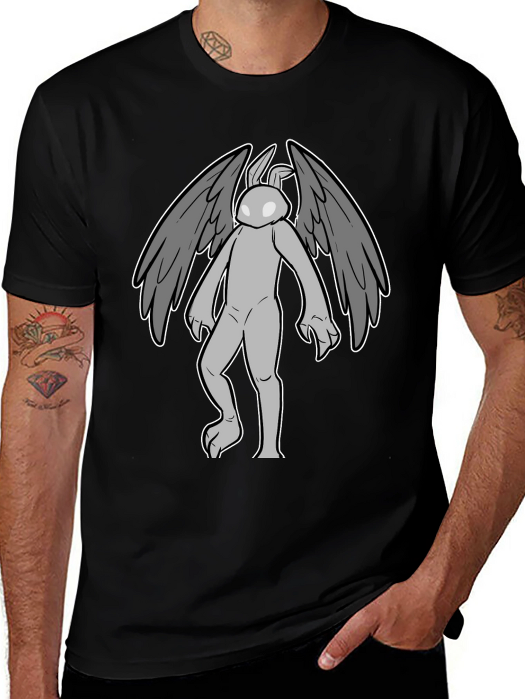 Winged Rabbit Graphic Tee - Black Cotton Blend