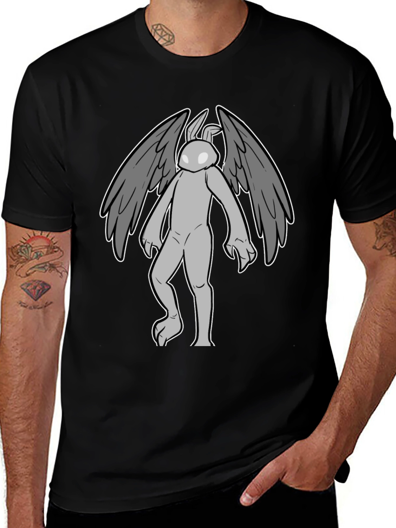 Winged Rabbit Graphic Tee - Black Cotton Blend