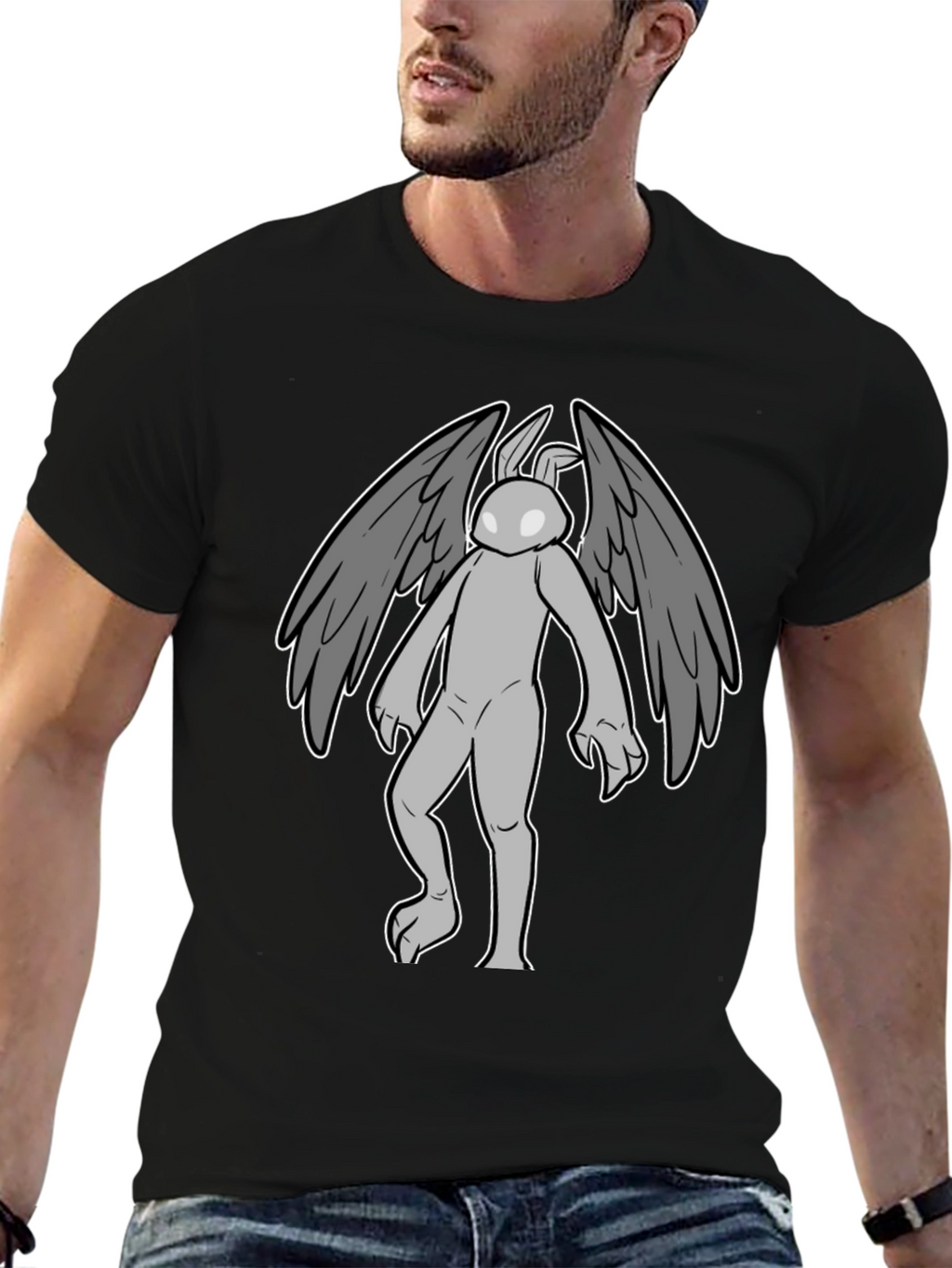 Winged Rabbit Graphic Tee - Black Cotton Blend