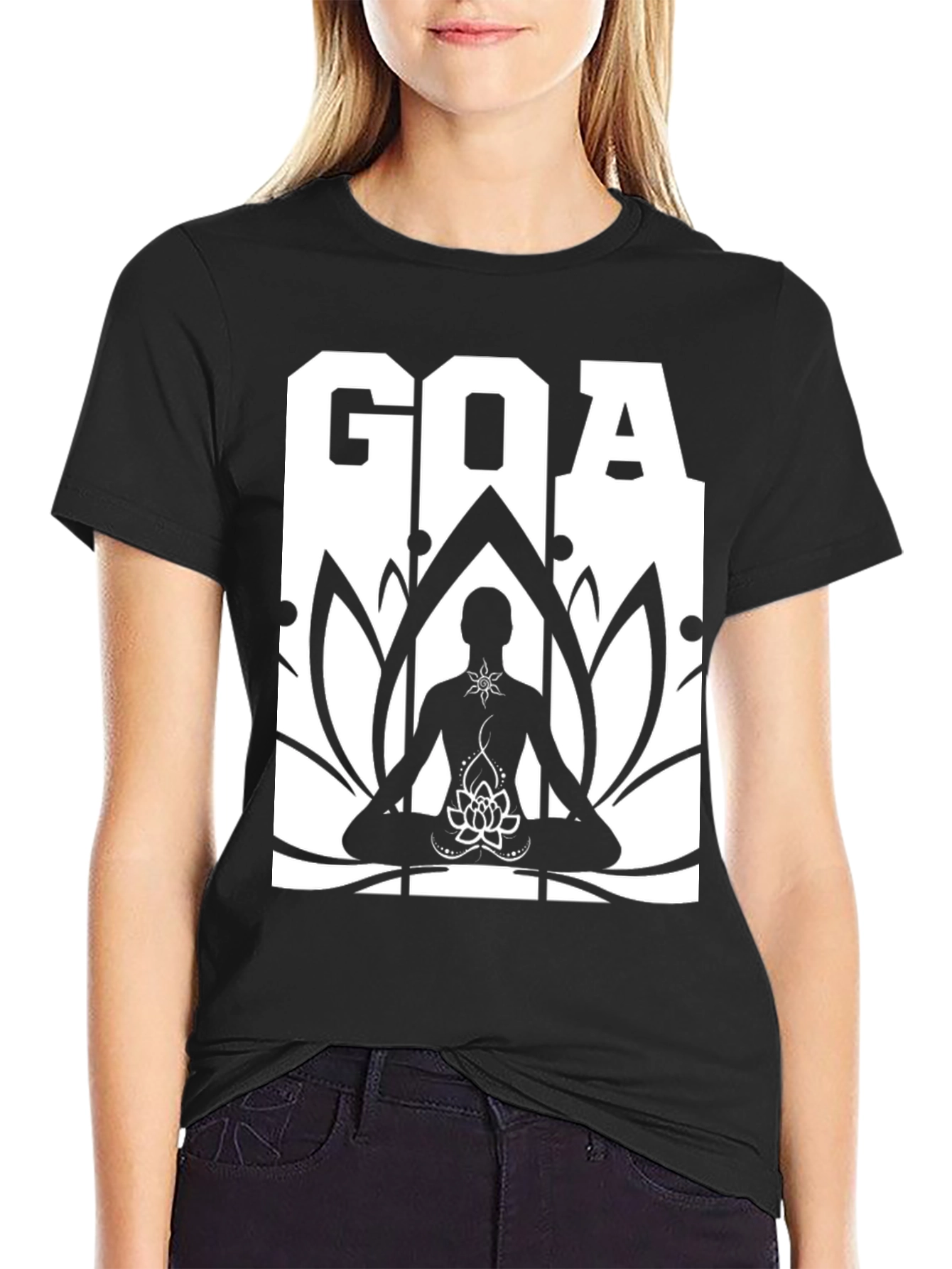 Goa Yoga Lotus T-Shirt - Black Cotton Graphic Tee