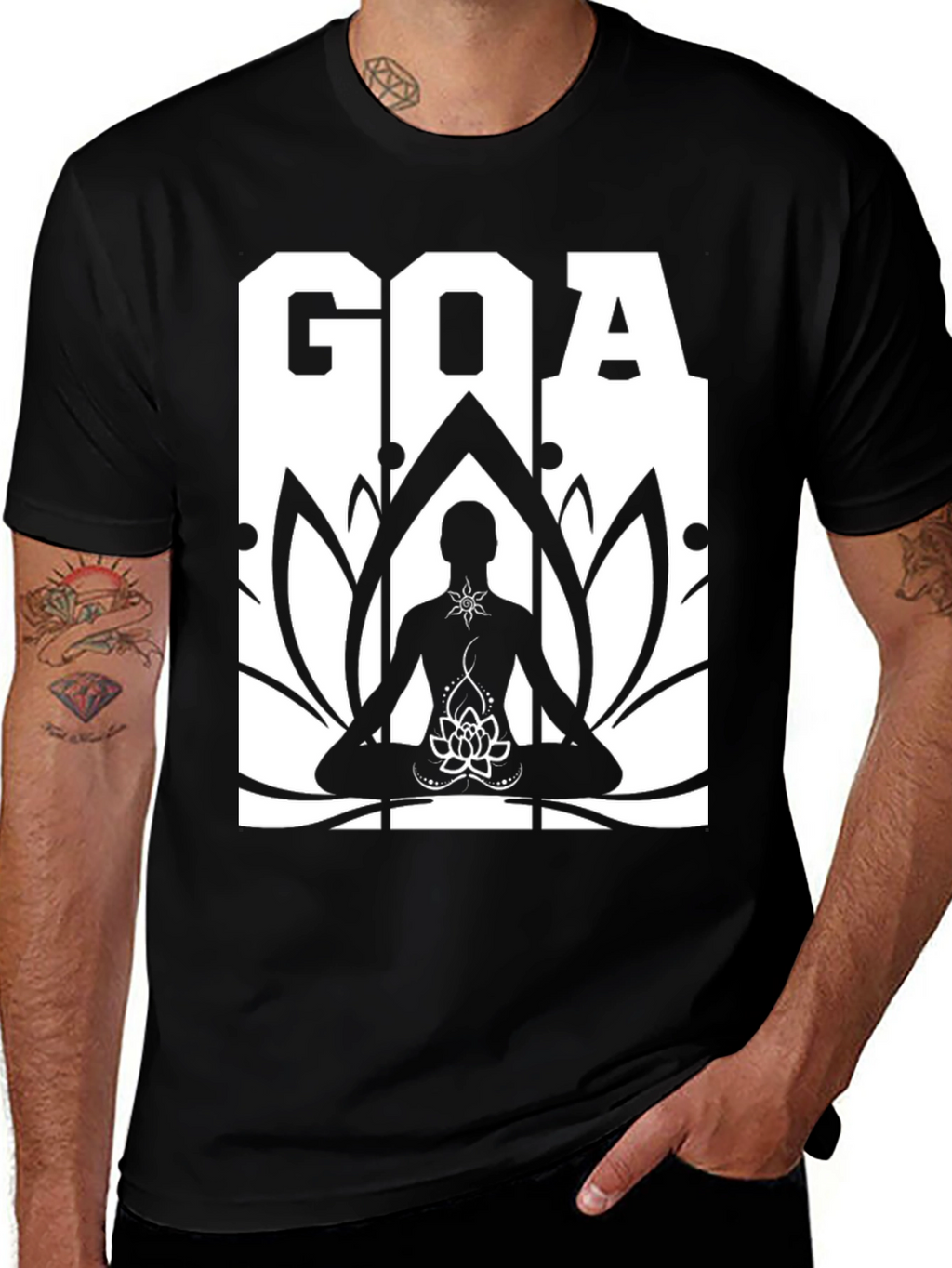 Goa Yoga Lotus T-Shirt - Black Cotton Graphic Tee