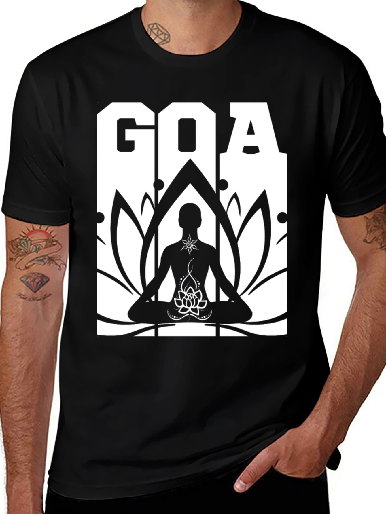 Goa Yoga Lotus T-Shirt - Black Cotton Graphic Tee