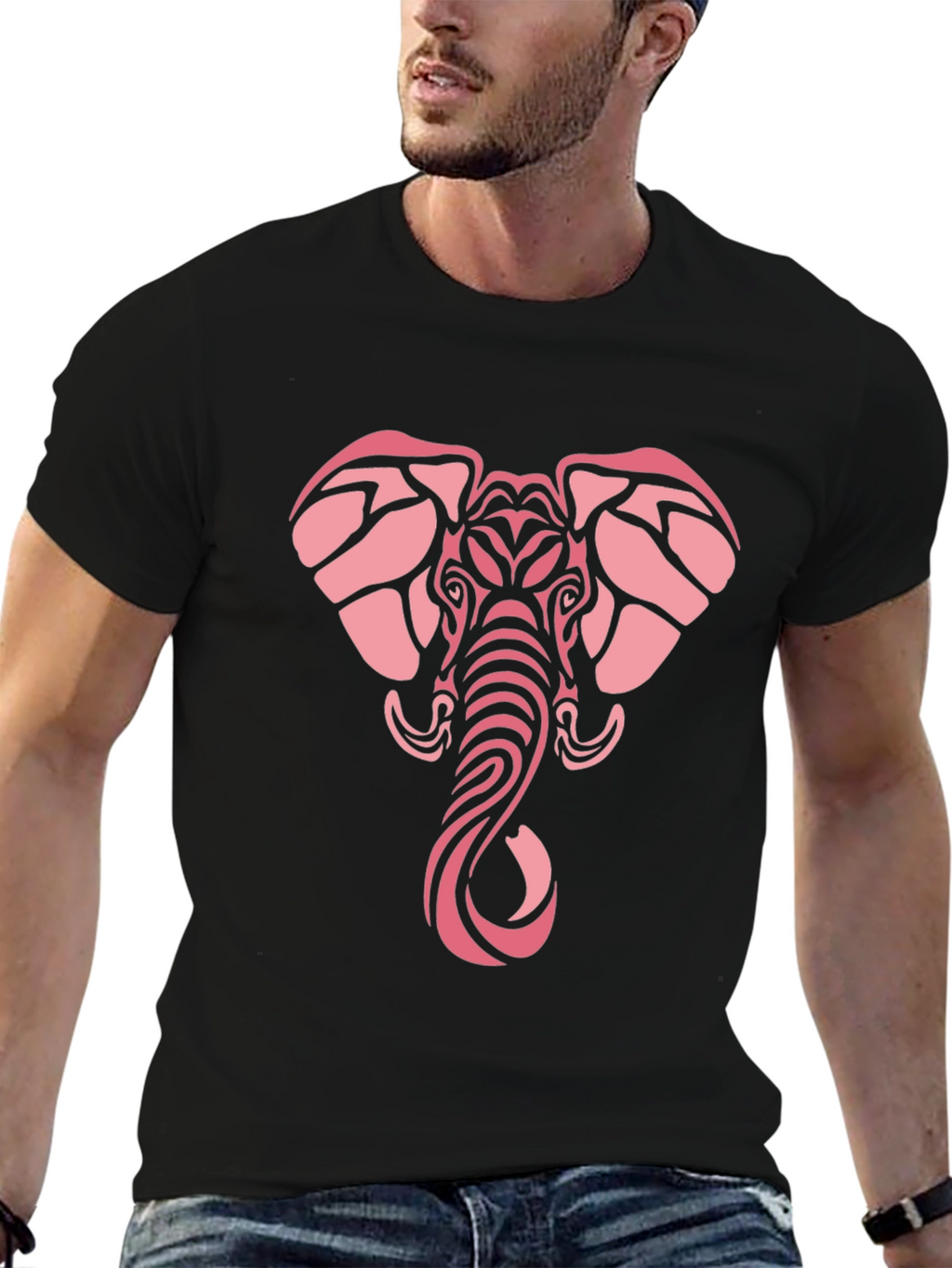 Tribal Elephant Graphic Tee - Black Cotton Comfort