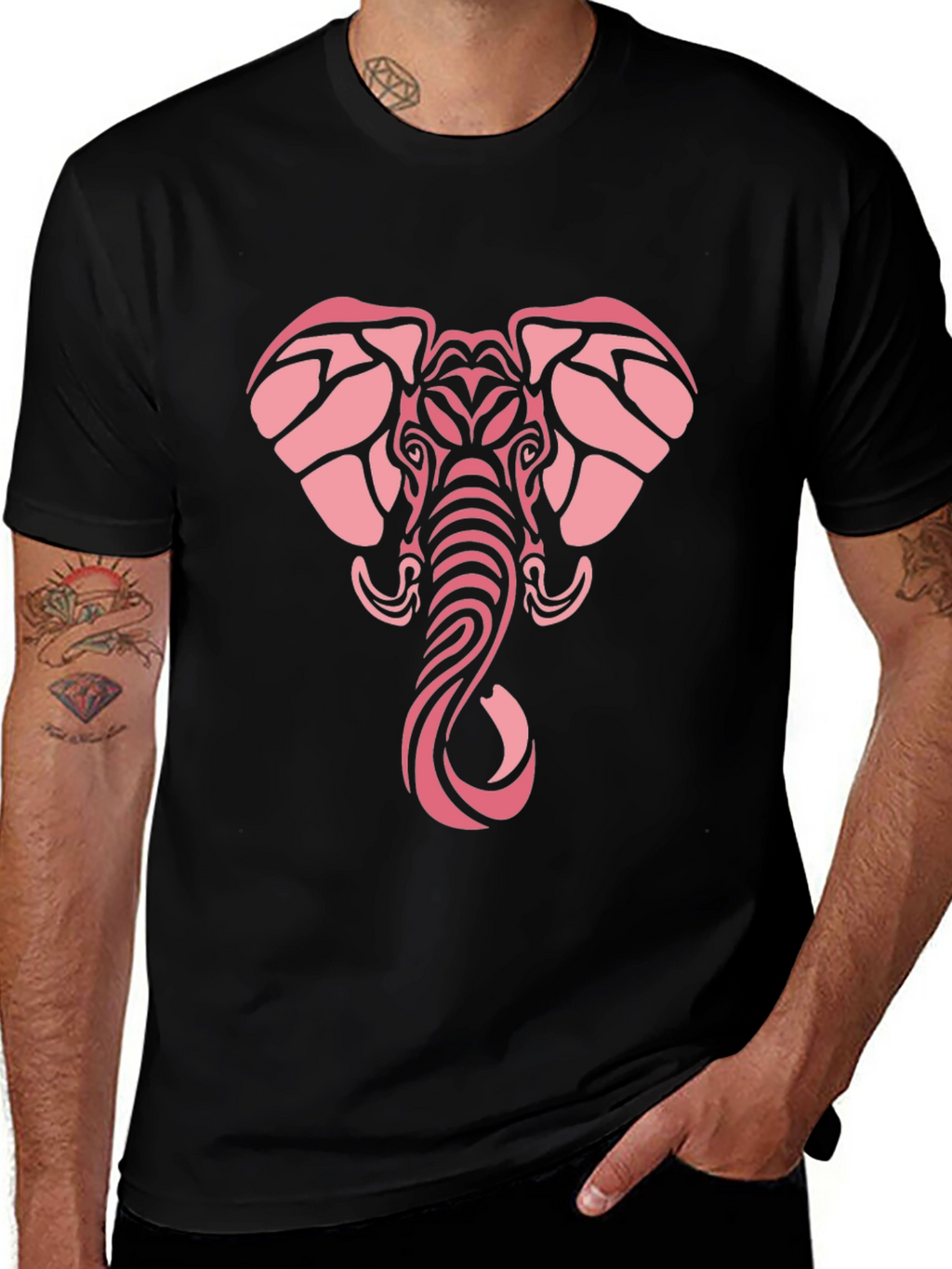 Tribal Elephant Graphic Tee - Black Cotton Comfort