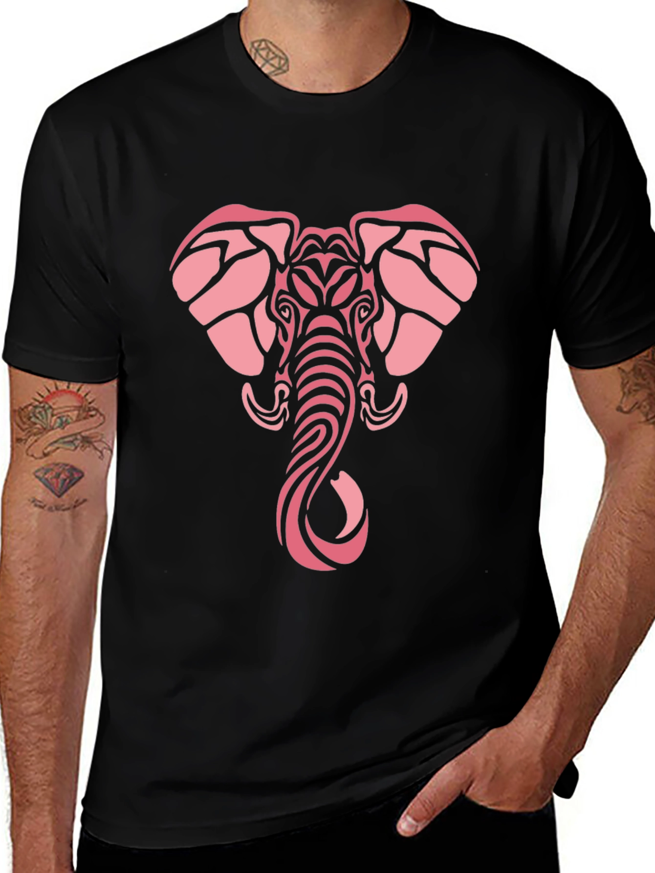 Tribal Elephant Graphic Tee - Black Cotton Comfort