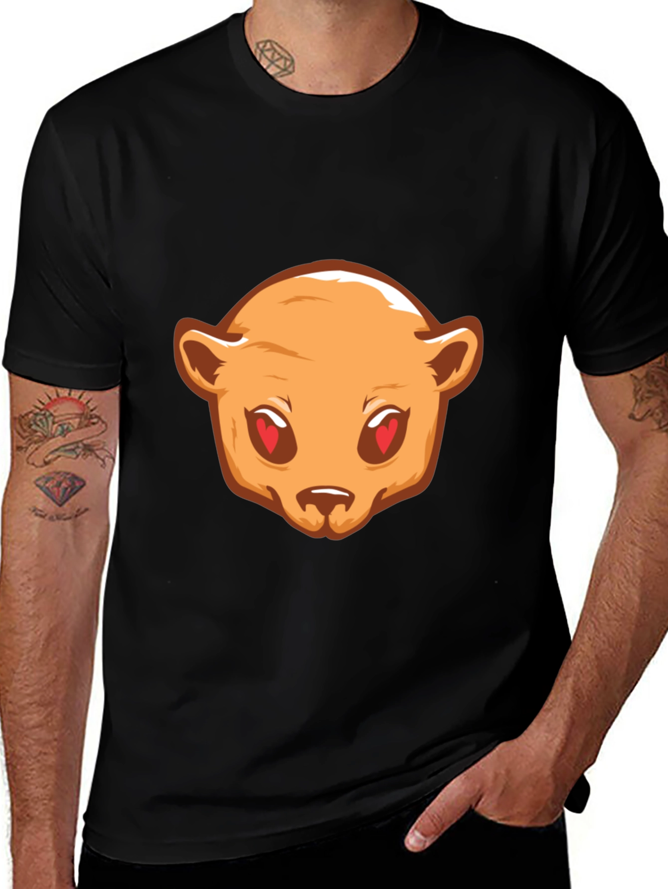 Bear Love Eyes Graphic Black T-Shirt