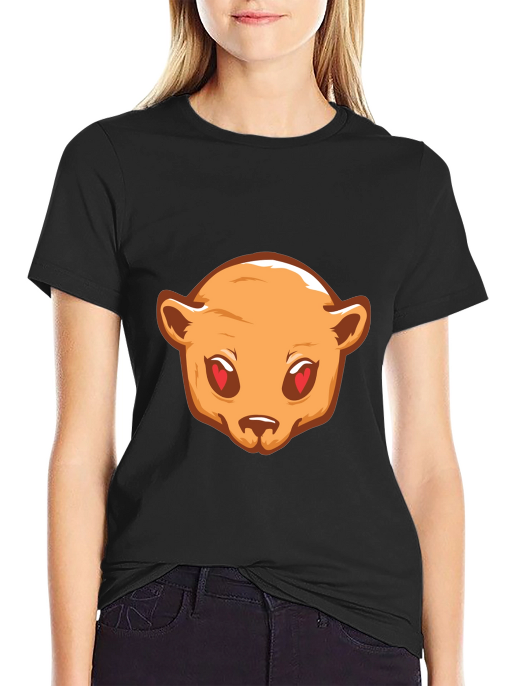 Bear Love Eyes Graphic Black T-Shirt