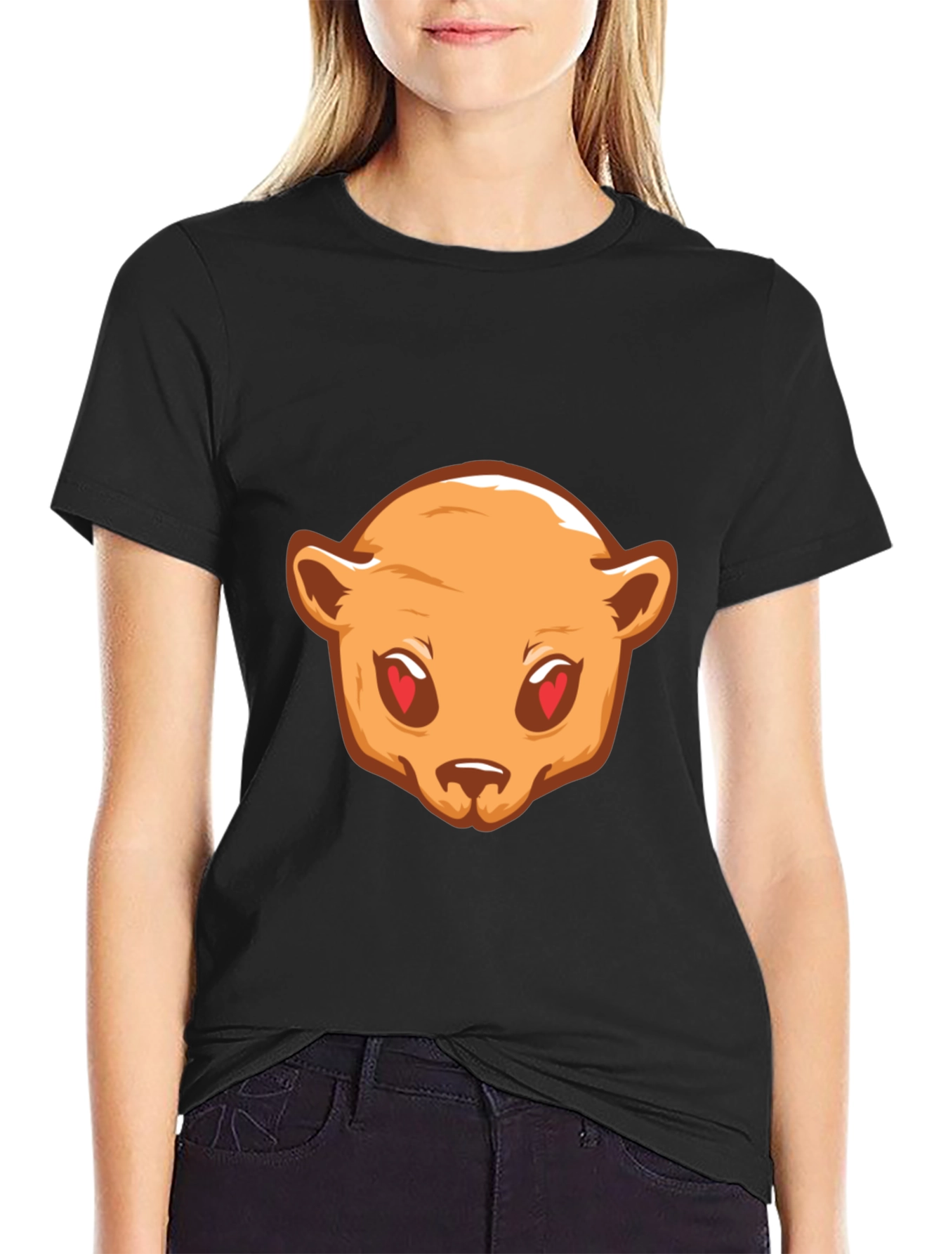 Bear Love Eyes Graphic Black T-Shirt