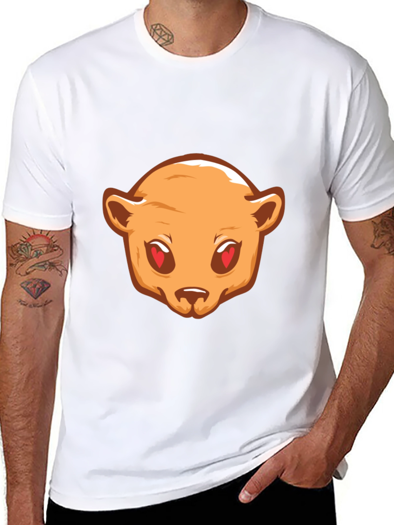 Bear Love Eyes Graphic Black T-Shirt