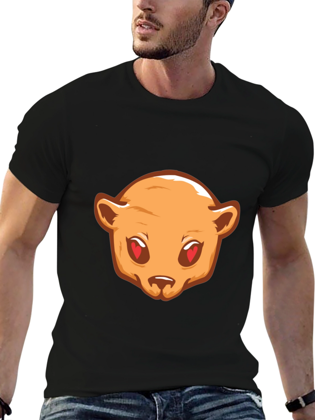 Bear Love Eyes Graphic Black T-Shirt