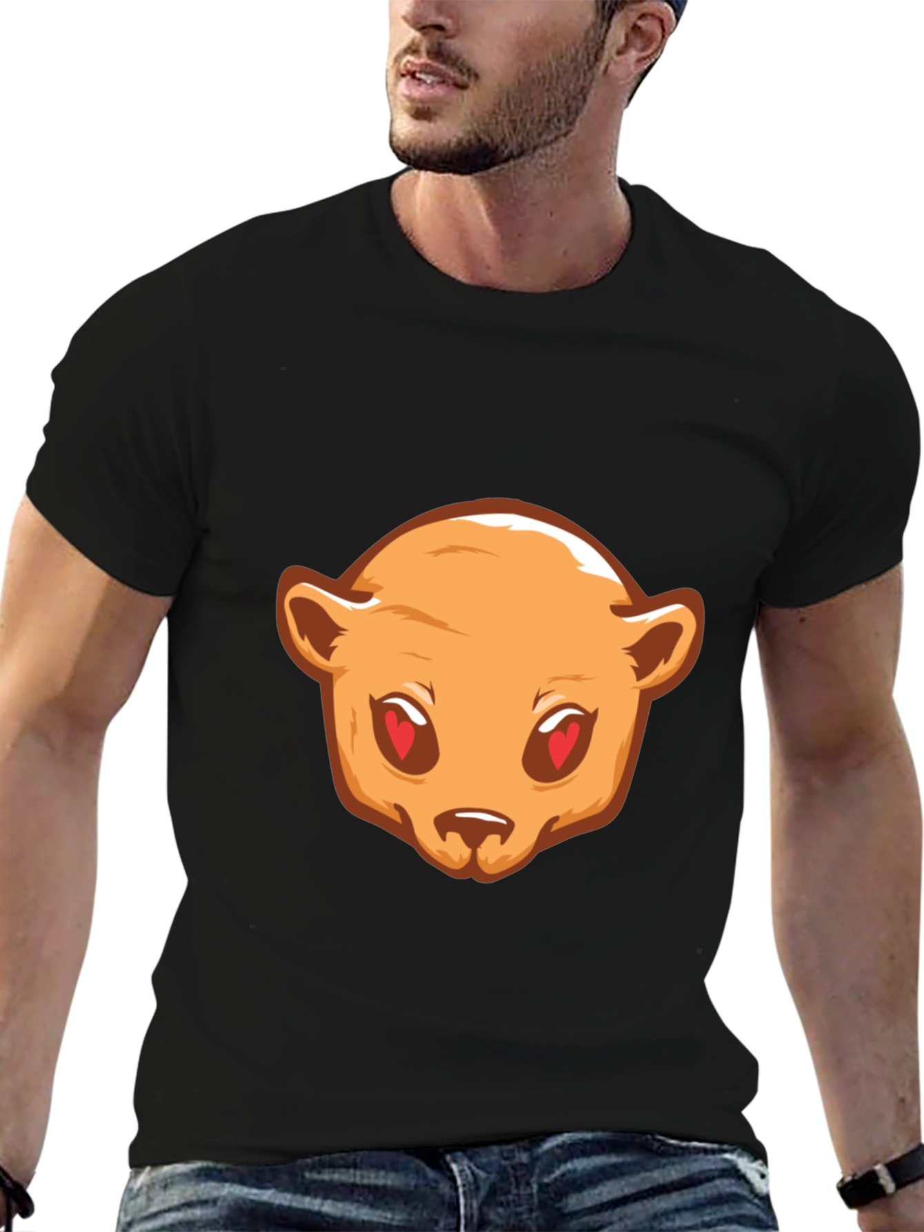 Bear Love Eyes Graphic Black T-Shirt
