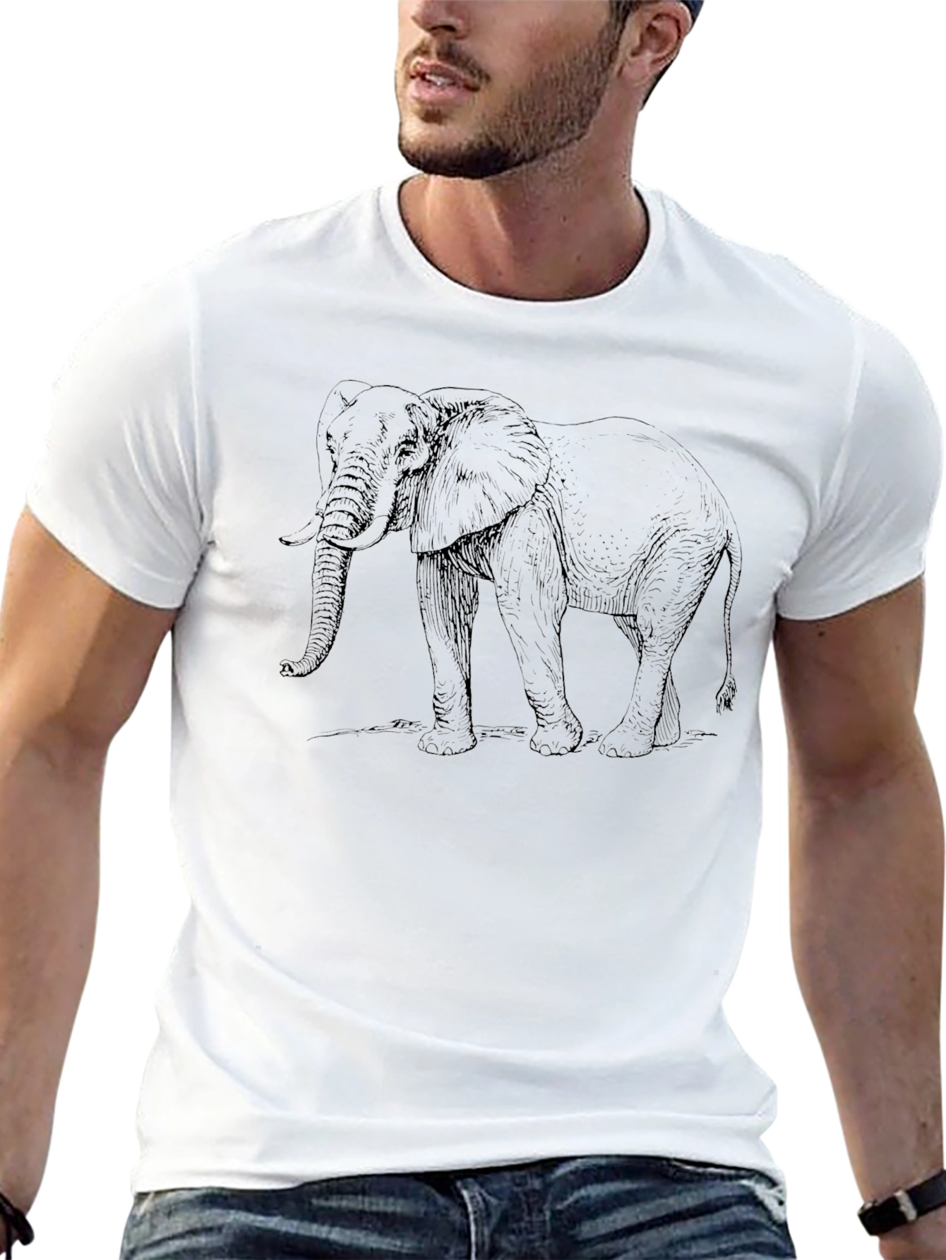 Elephant Sketch Graphic Tee - Black