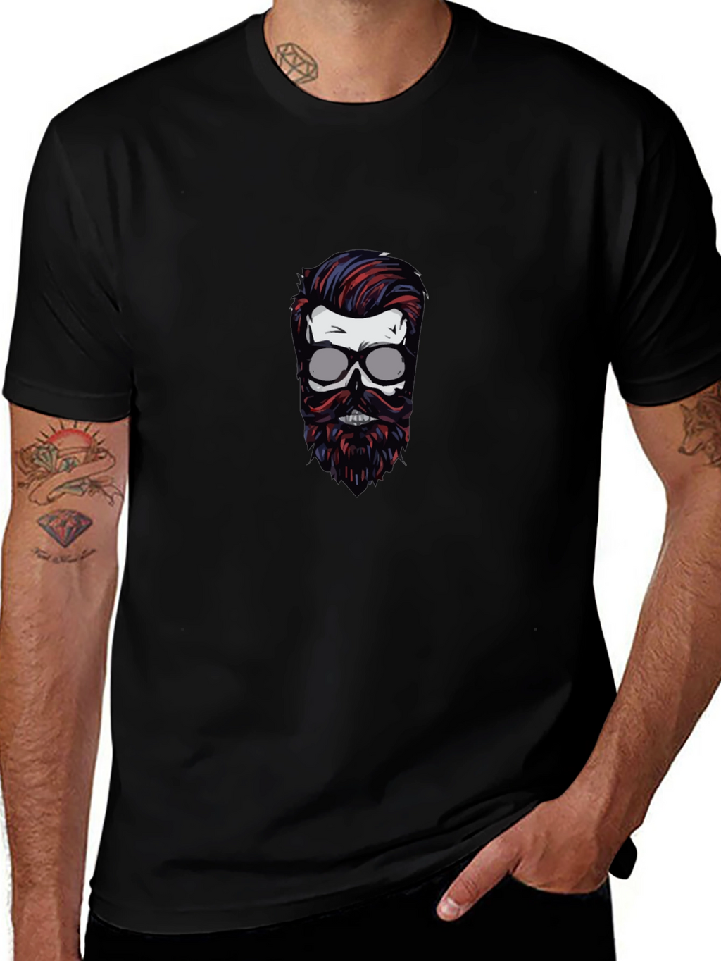 Skull with Beard Graphic T-Shirt - Black