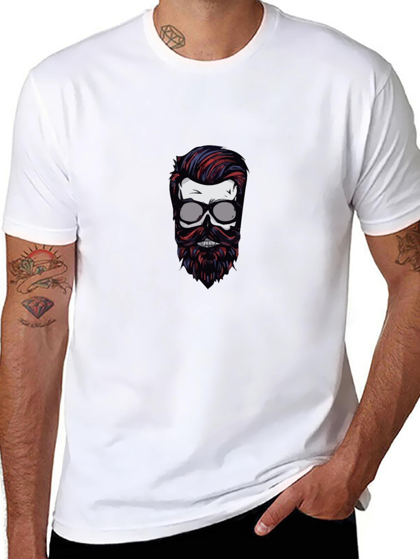Skull with Beard Graphic T-Shirt - Black