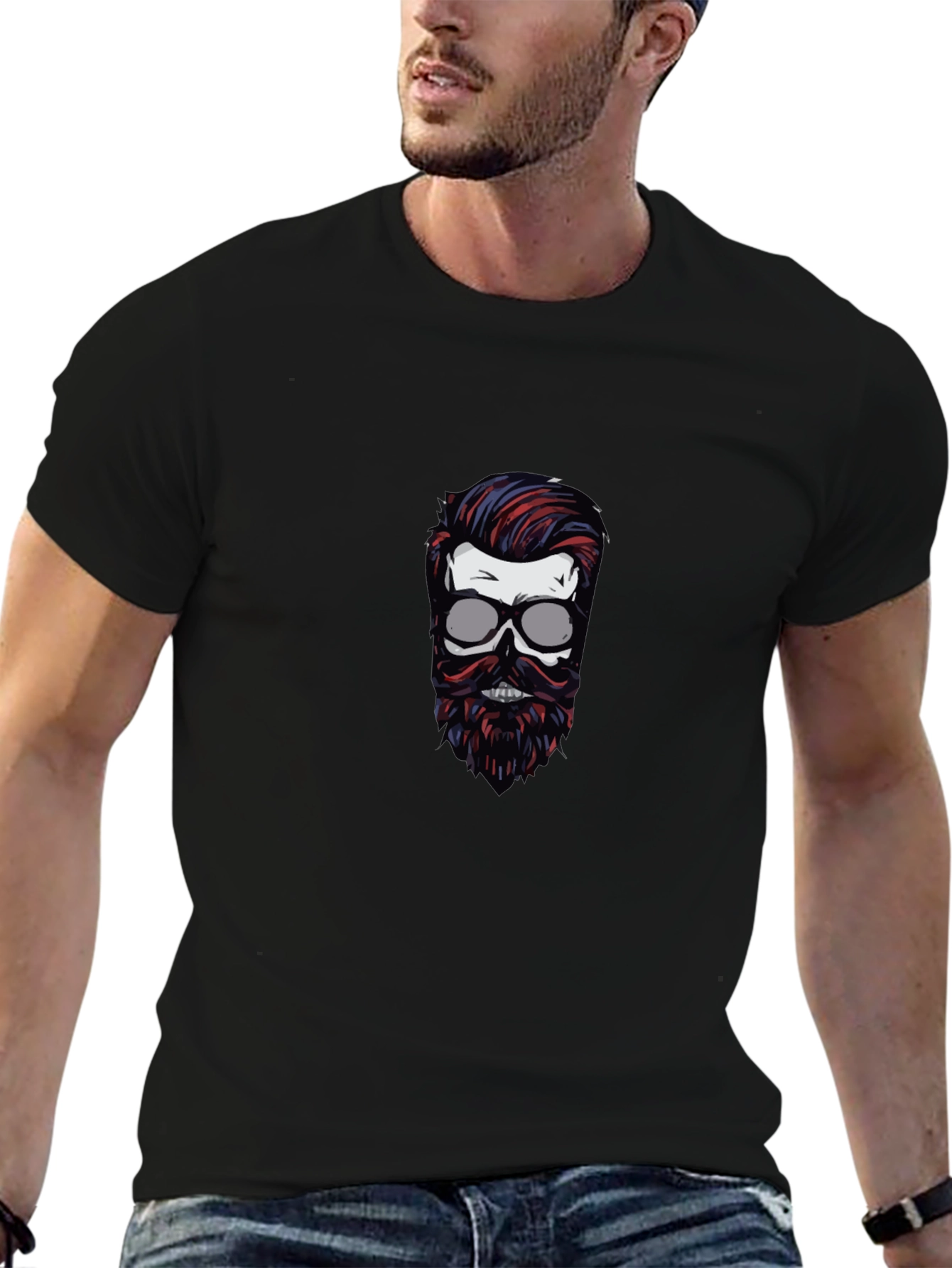 Skull with Beard Graphic T-Shirt - Black