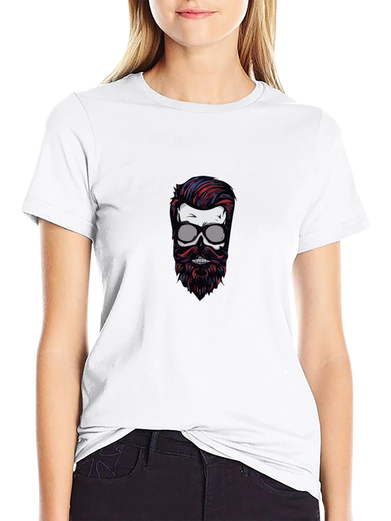 Skull with Beard Graphic T-Shirt - Black